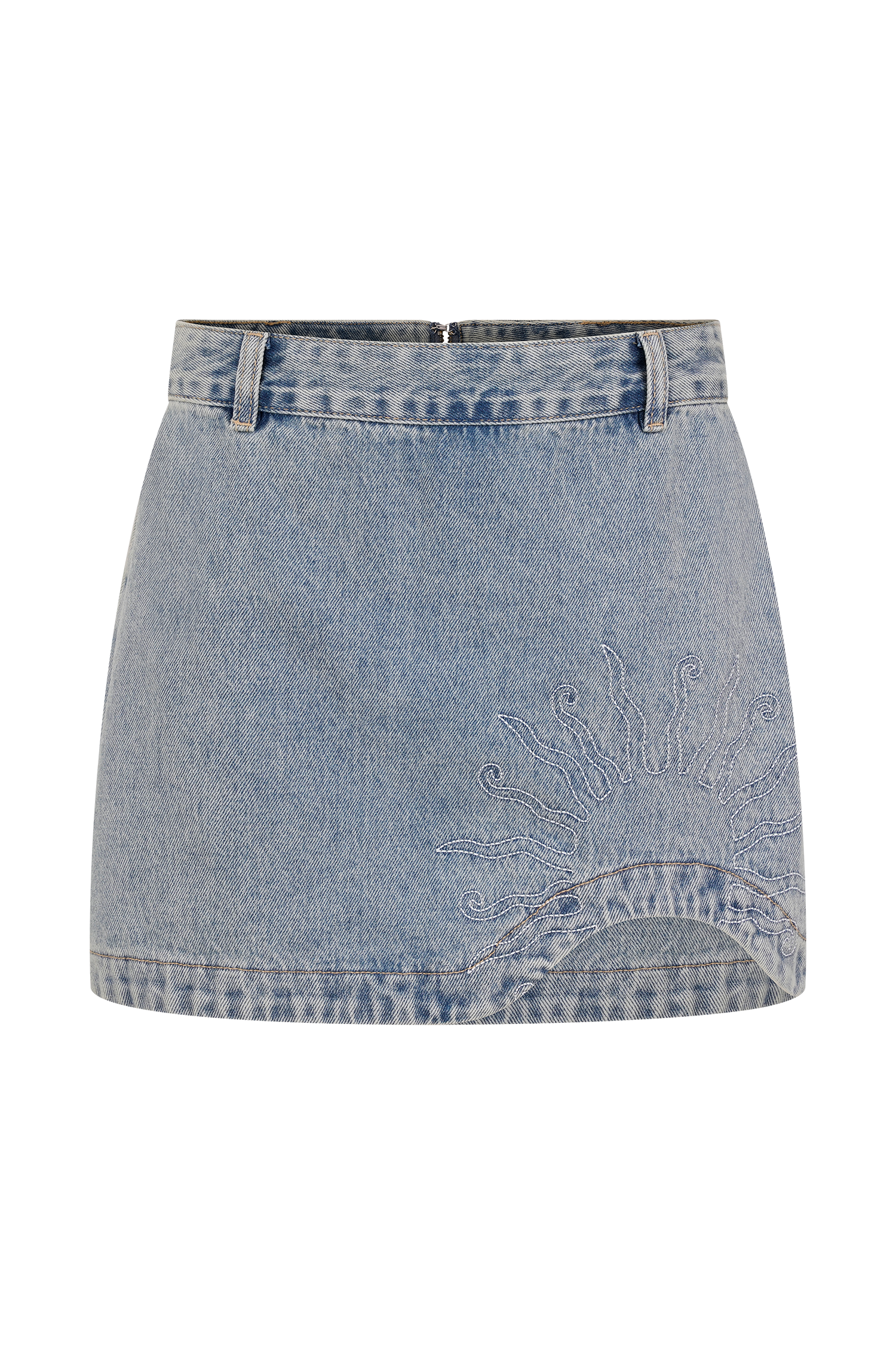 Alessia Embroidered Denim Mini Skirt - Light Vintage