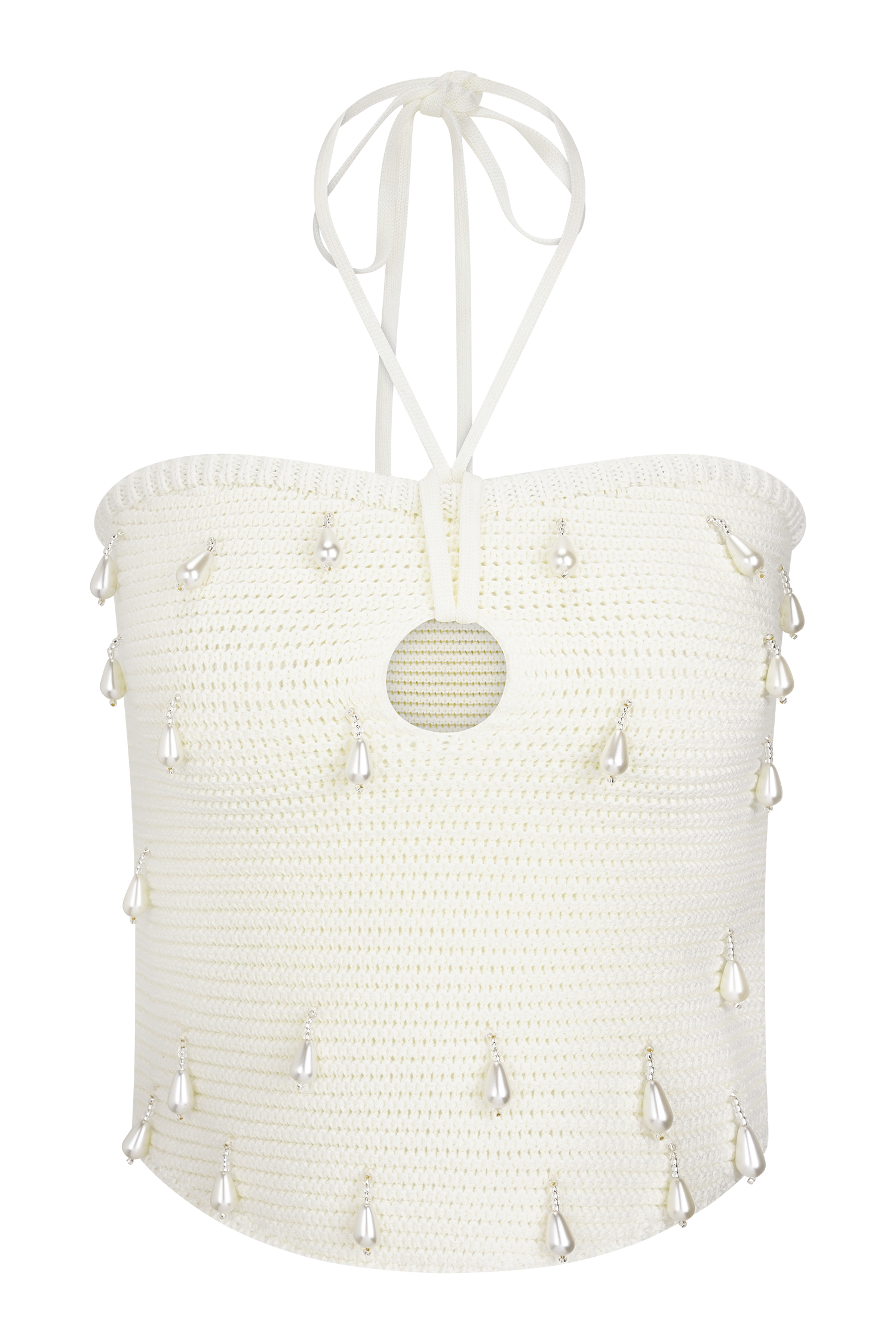Aletta Knit Pearl Halter Top - Ivory
