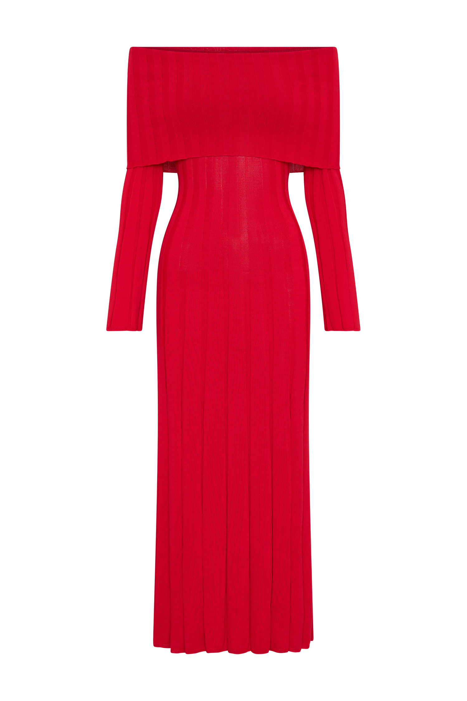Alonza Long Sleeve Knit Midi Dress - Red