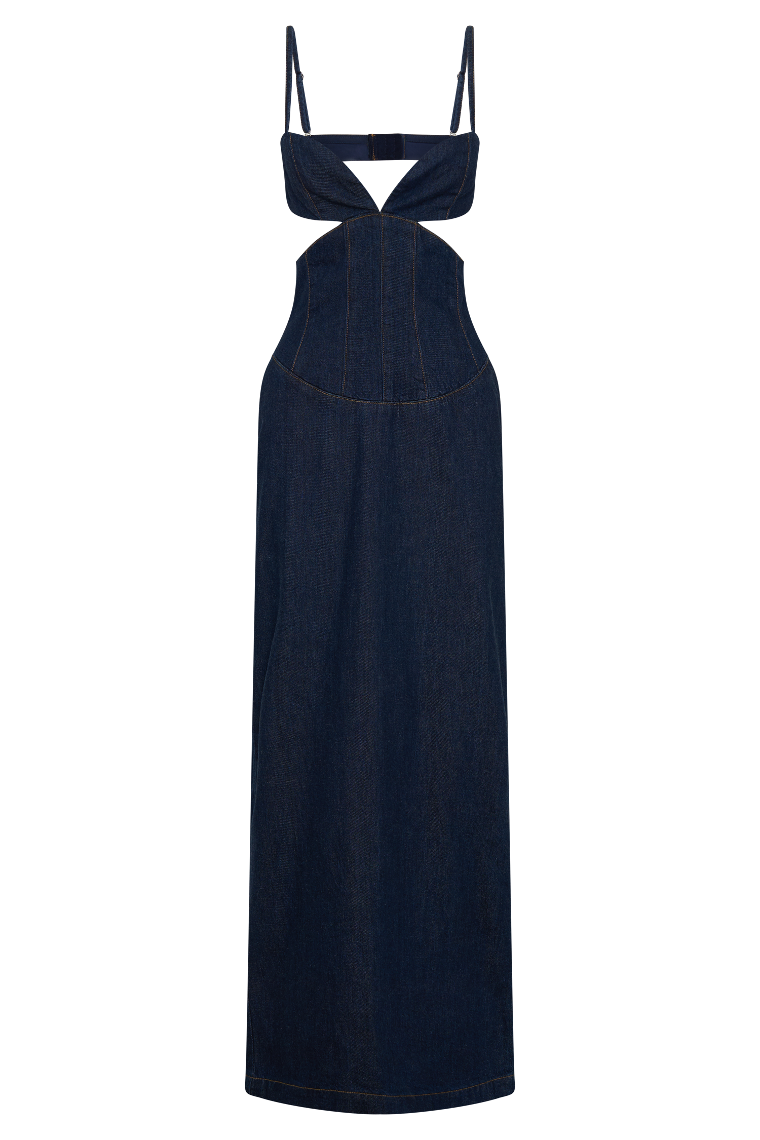 Amila Denim Cupped Maxi Dress - Indigo Blue