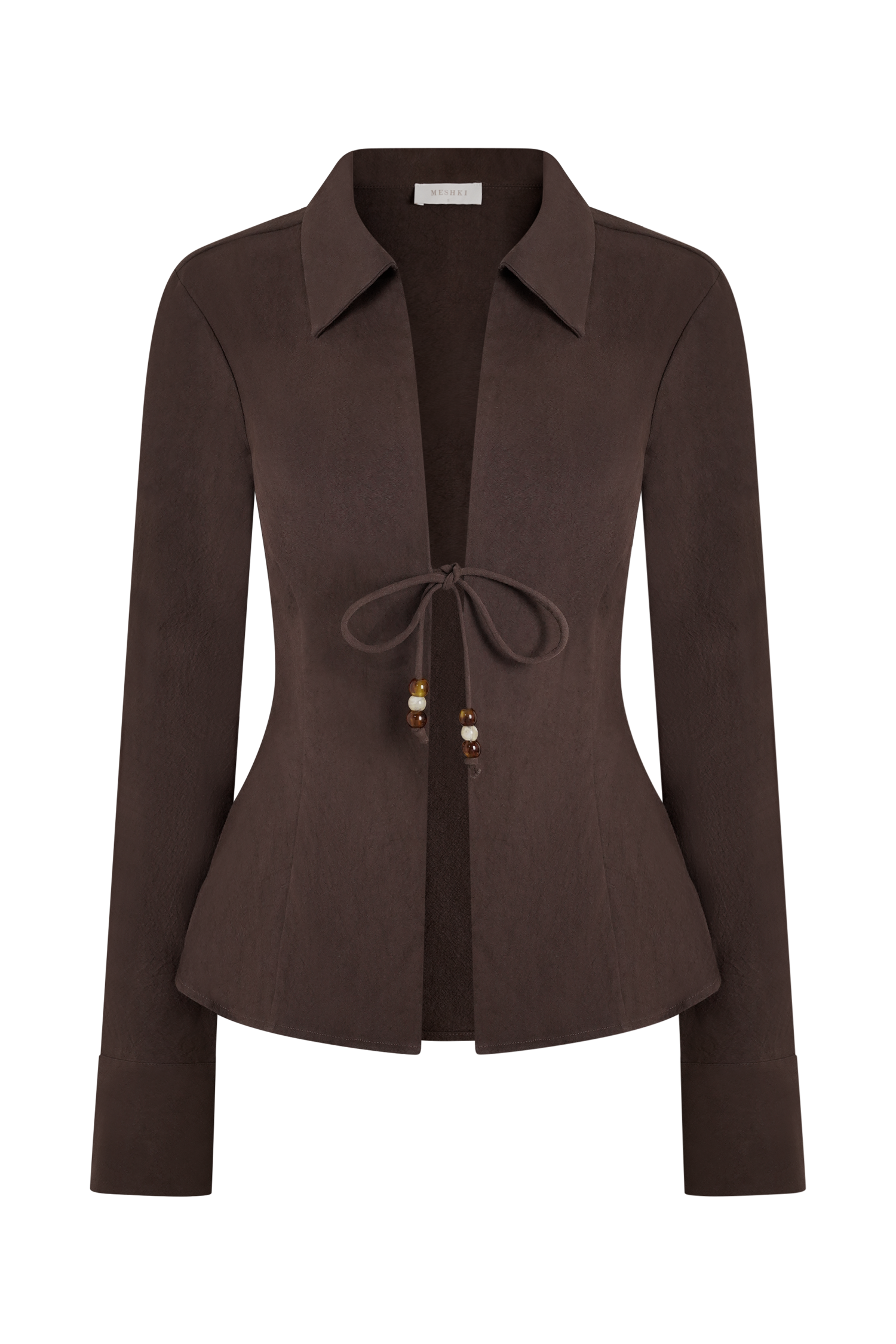 Annalee Cotton Beaded Tie Shirt - Dark Espresso
