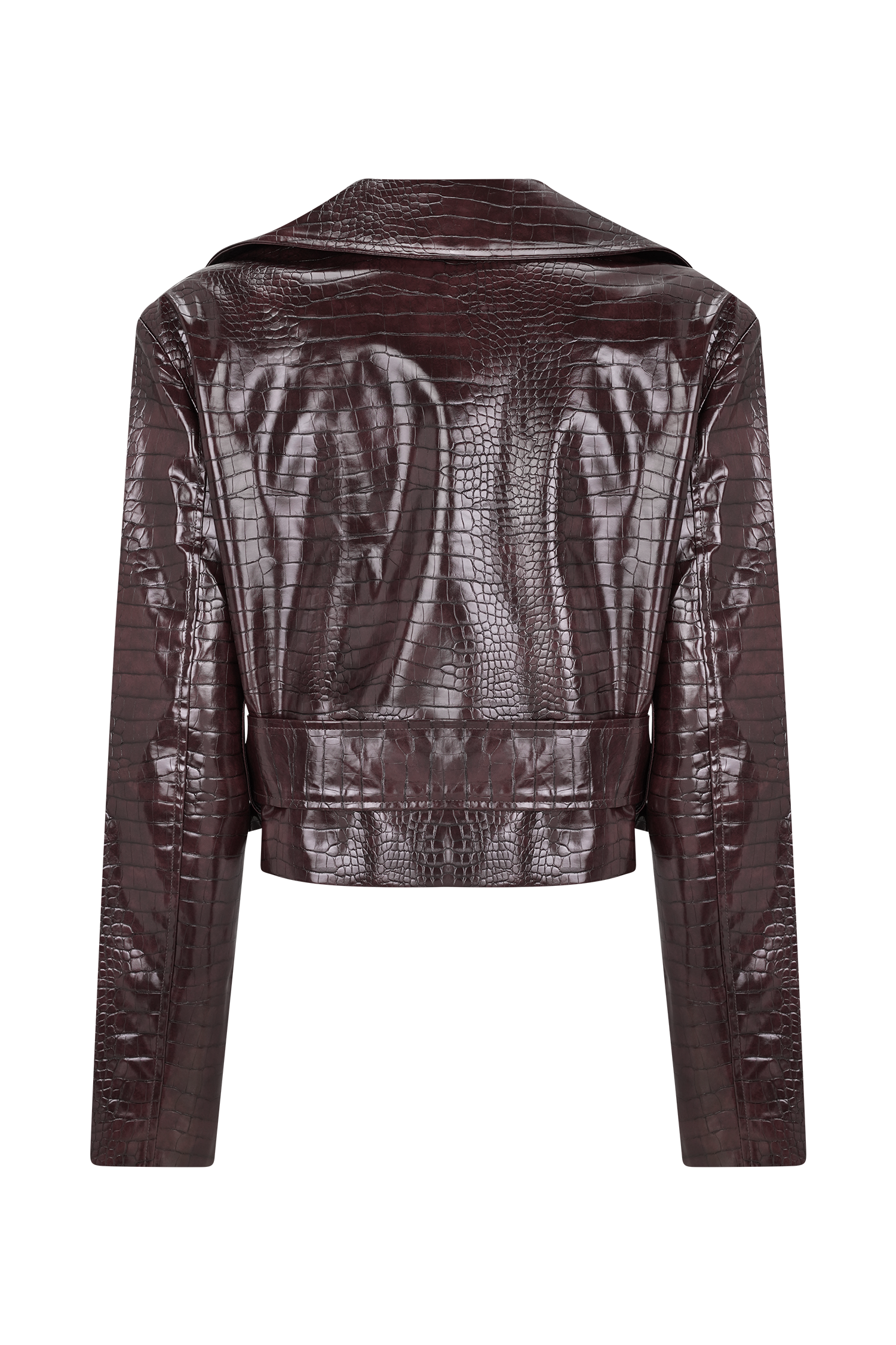 Archie Croc Faux Leather Cropped Jacket - Burgundy