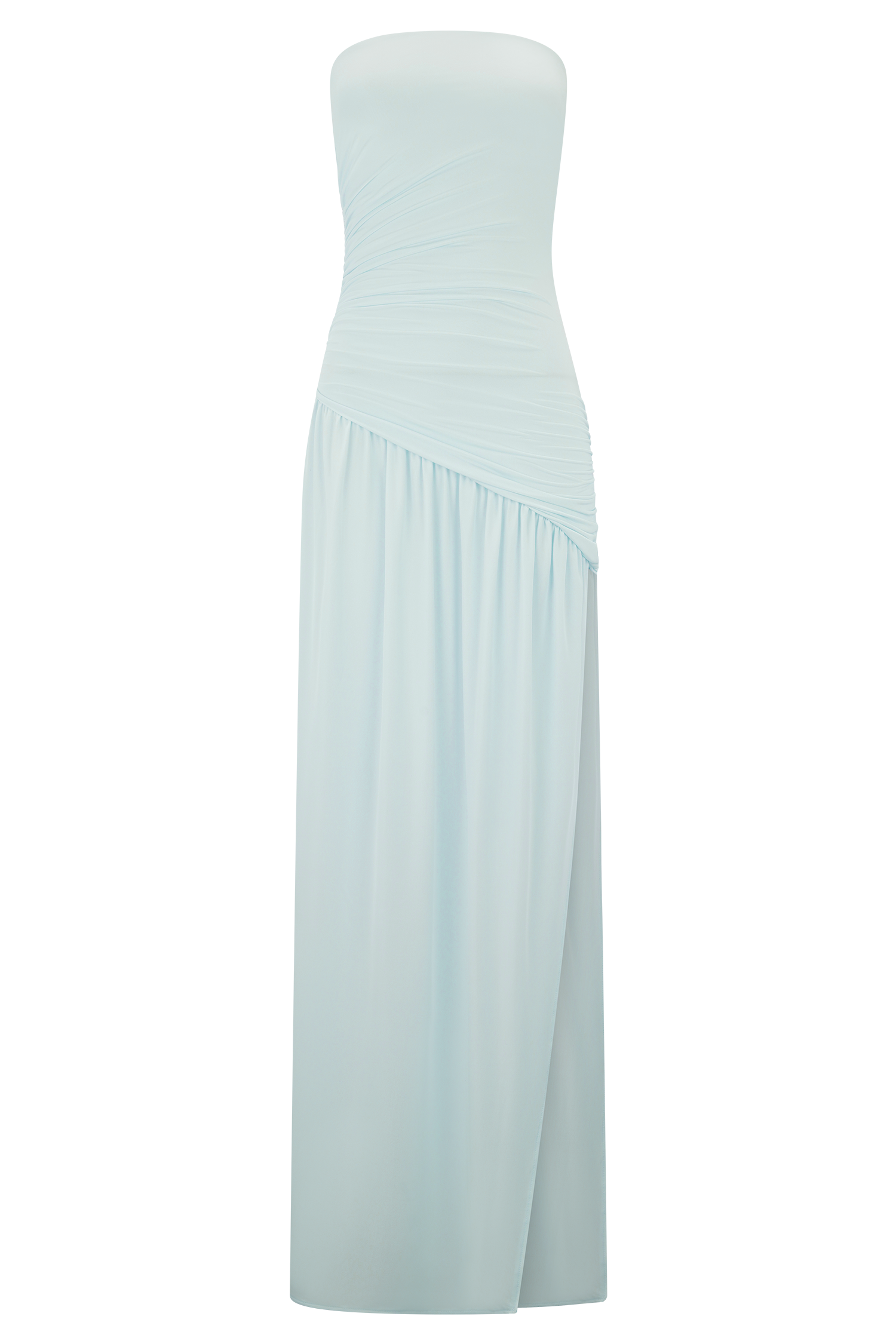 Bex Strapless Slinky Maxi Dress With Split - Pale Blue