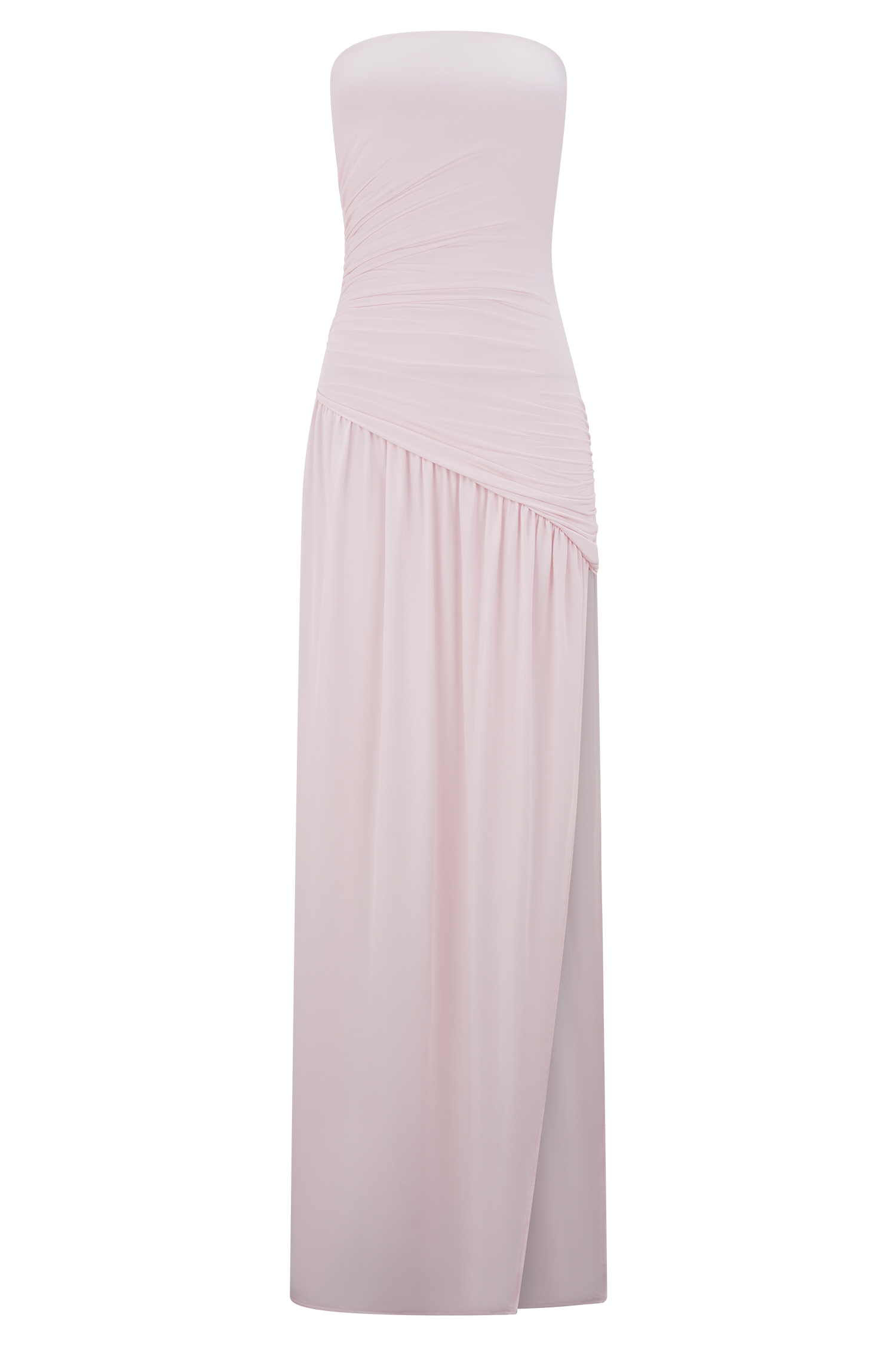 Bex Strapless Slinky Maxi Dress With Split - Pale Pink
