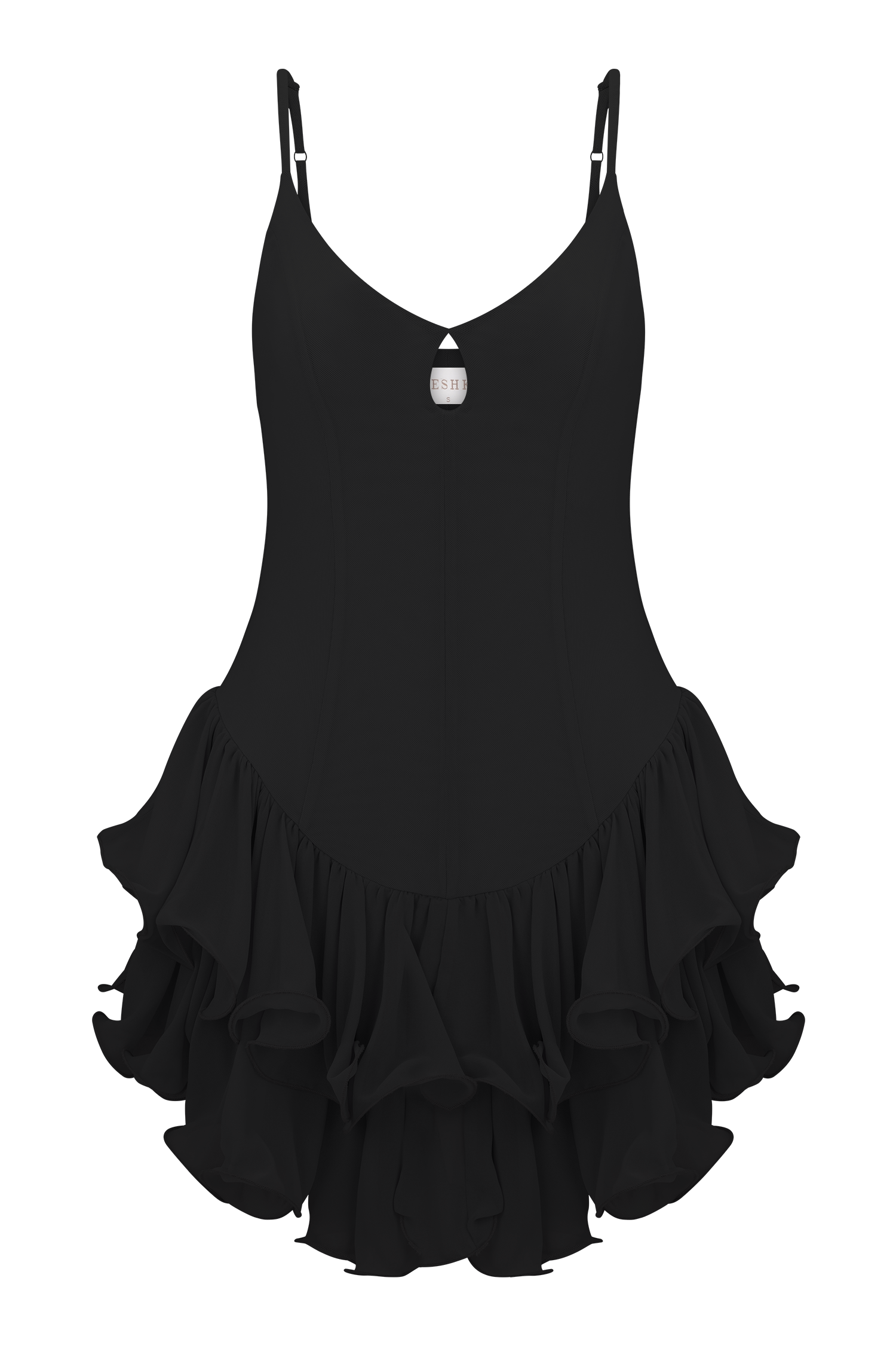Calantha Ruffle Mesh Mini Dress - Black