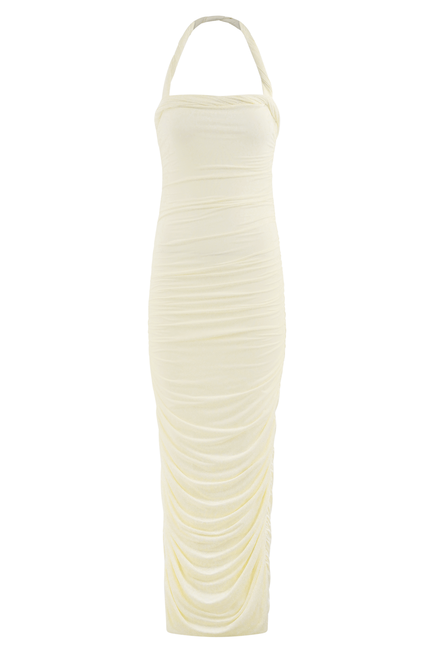 Camila Ruched Halter Midi Dress - Ivory