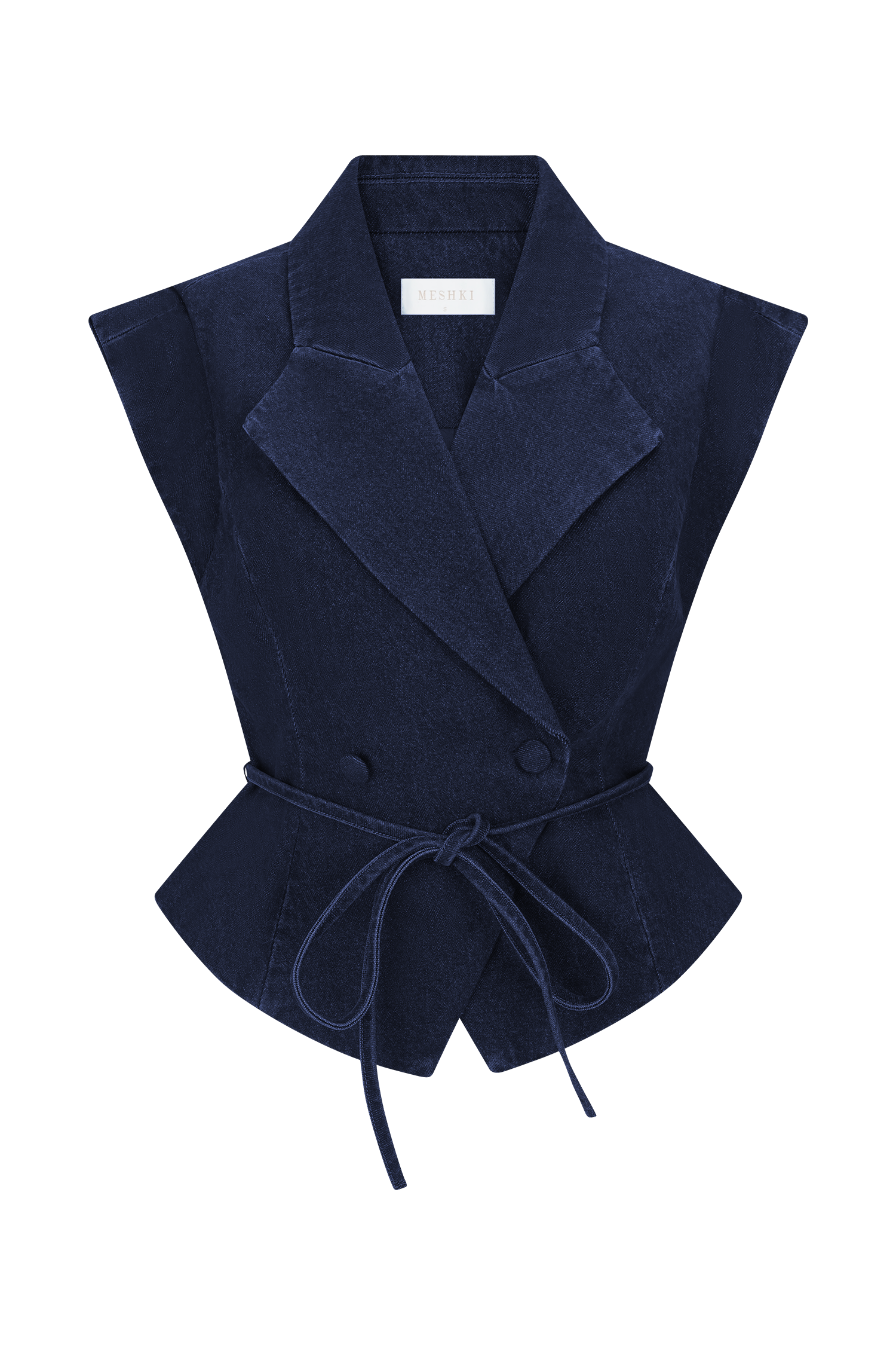 Charley Structured Tie Denim Top - Indigo Blue