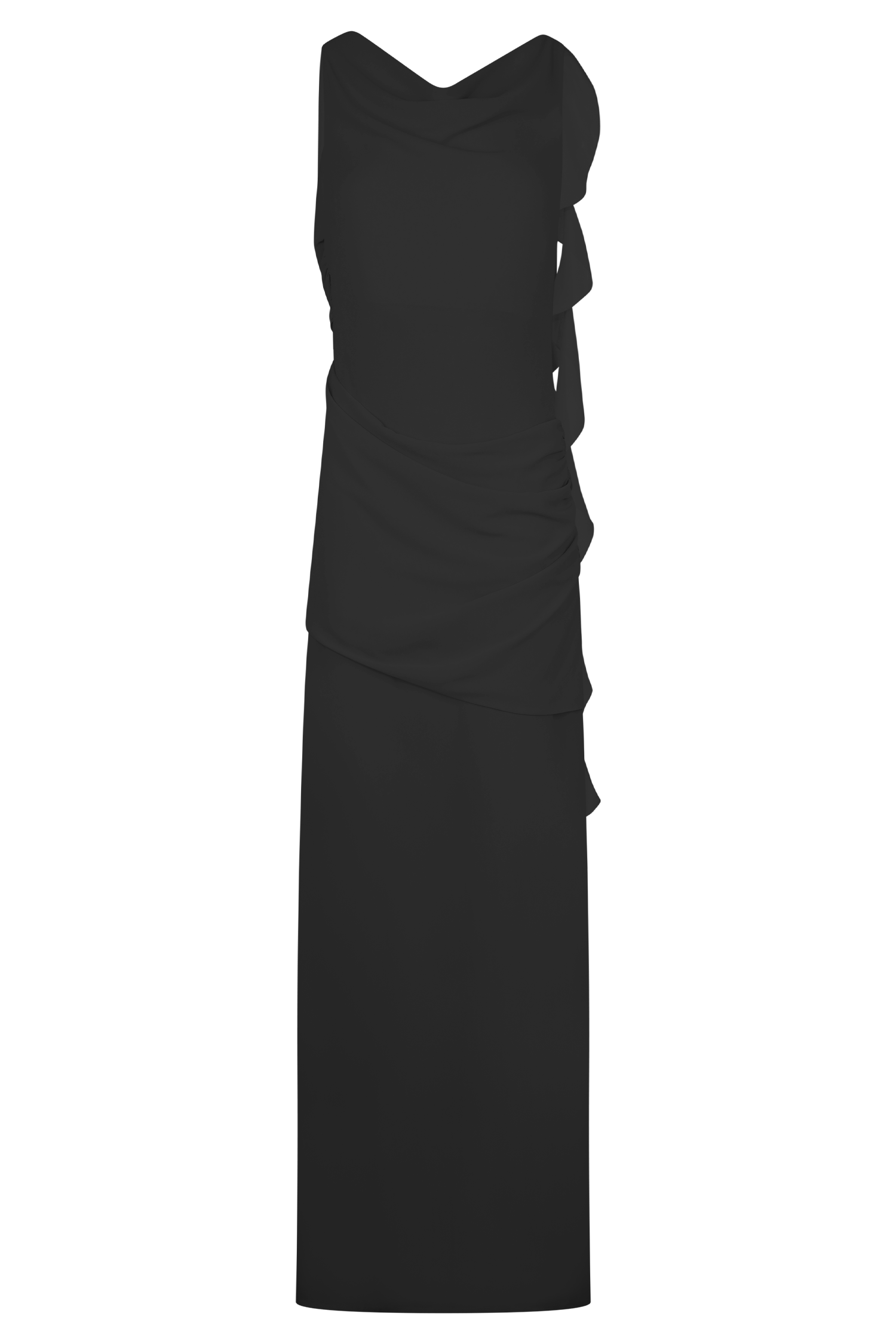 Daria Draped Chiffon Maxi Dress - Black