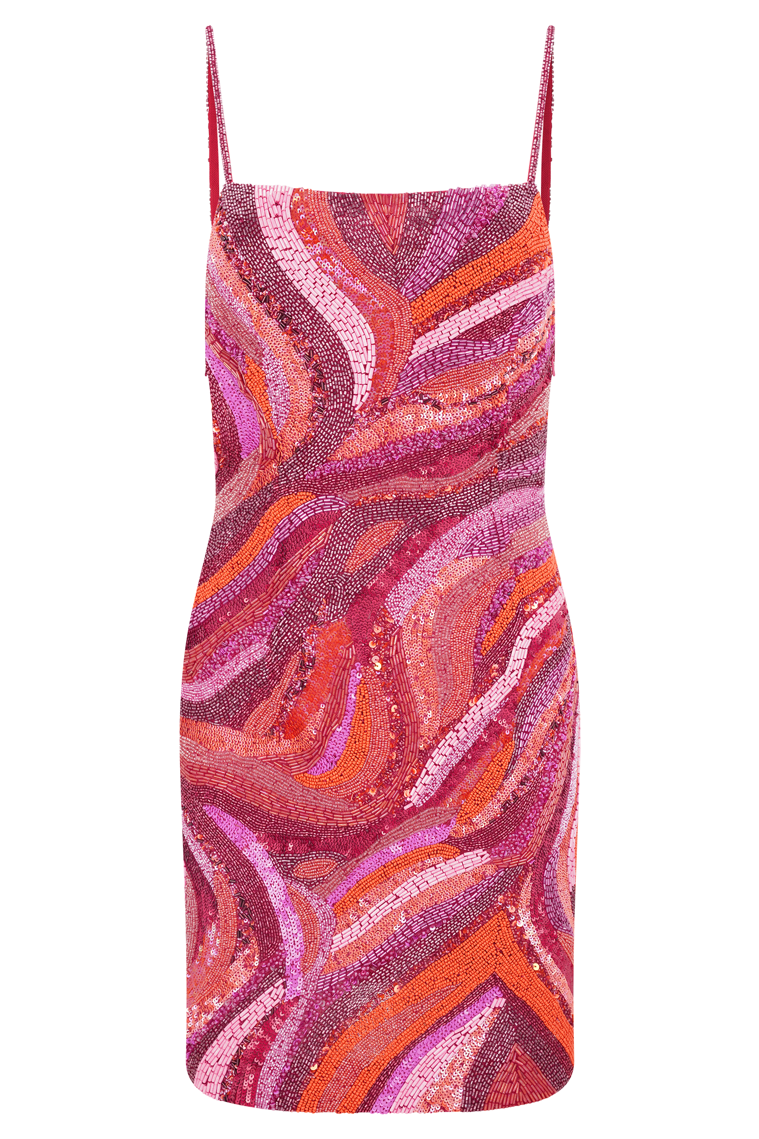 Eloise Hand Beaded Mini Dress - Pink Swirl Print