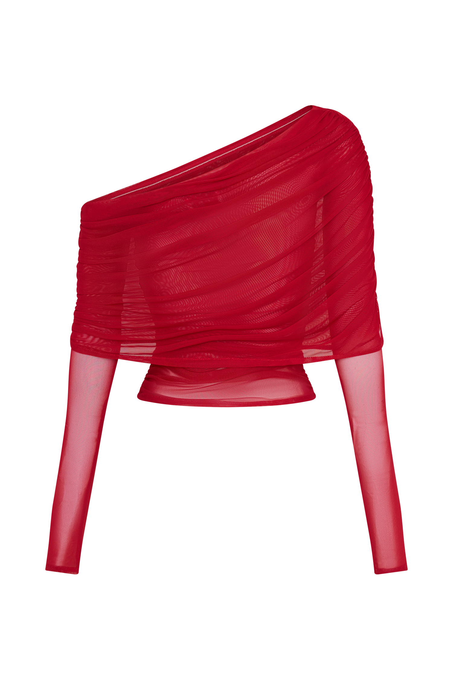 Everly Sheer Mesh Off Shoulder Top - Ruby