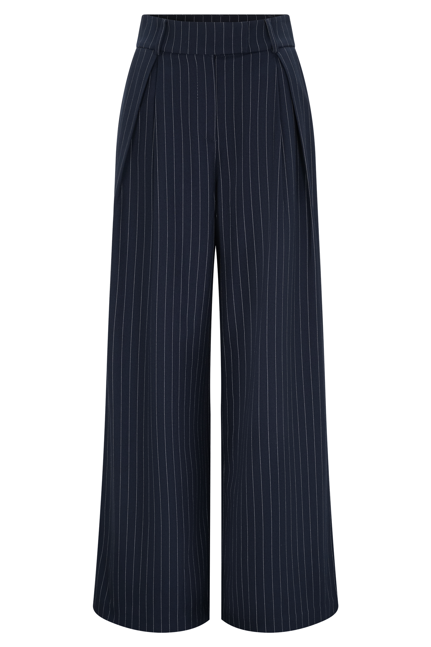 Jacqueline Pleated Wide Leg Pants - Navy Pinstripe