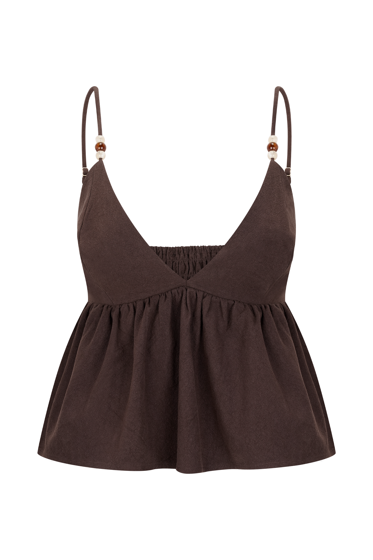 Janayia Cotton Beaded Top - Dark Espresso