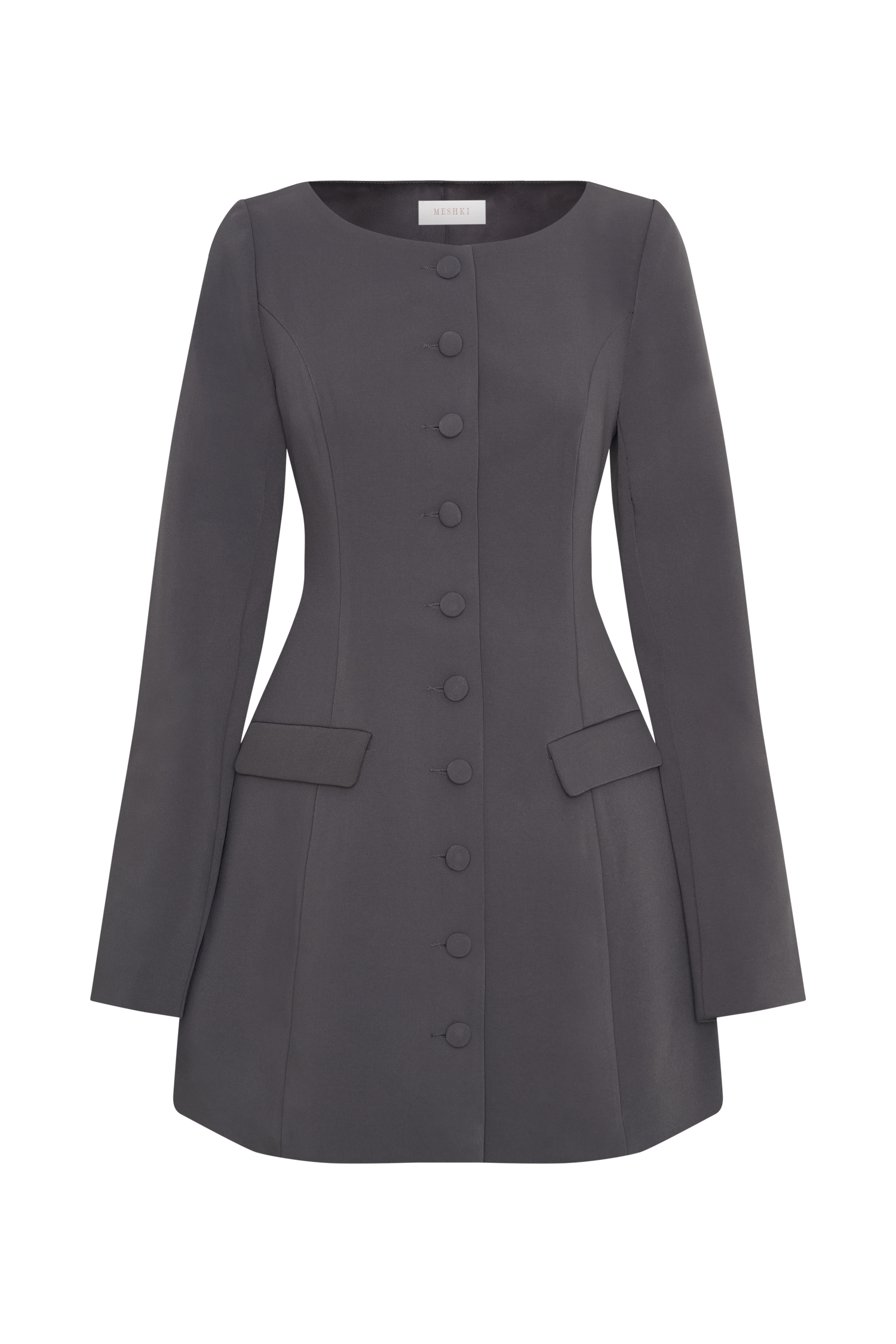 Jolie Boat Neck Suiting Mini Dress - Charcoal Grey