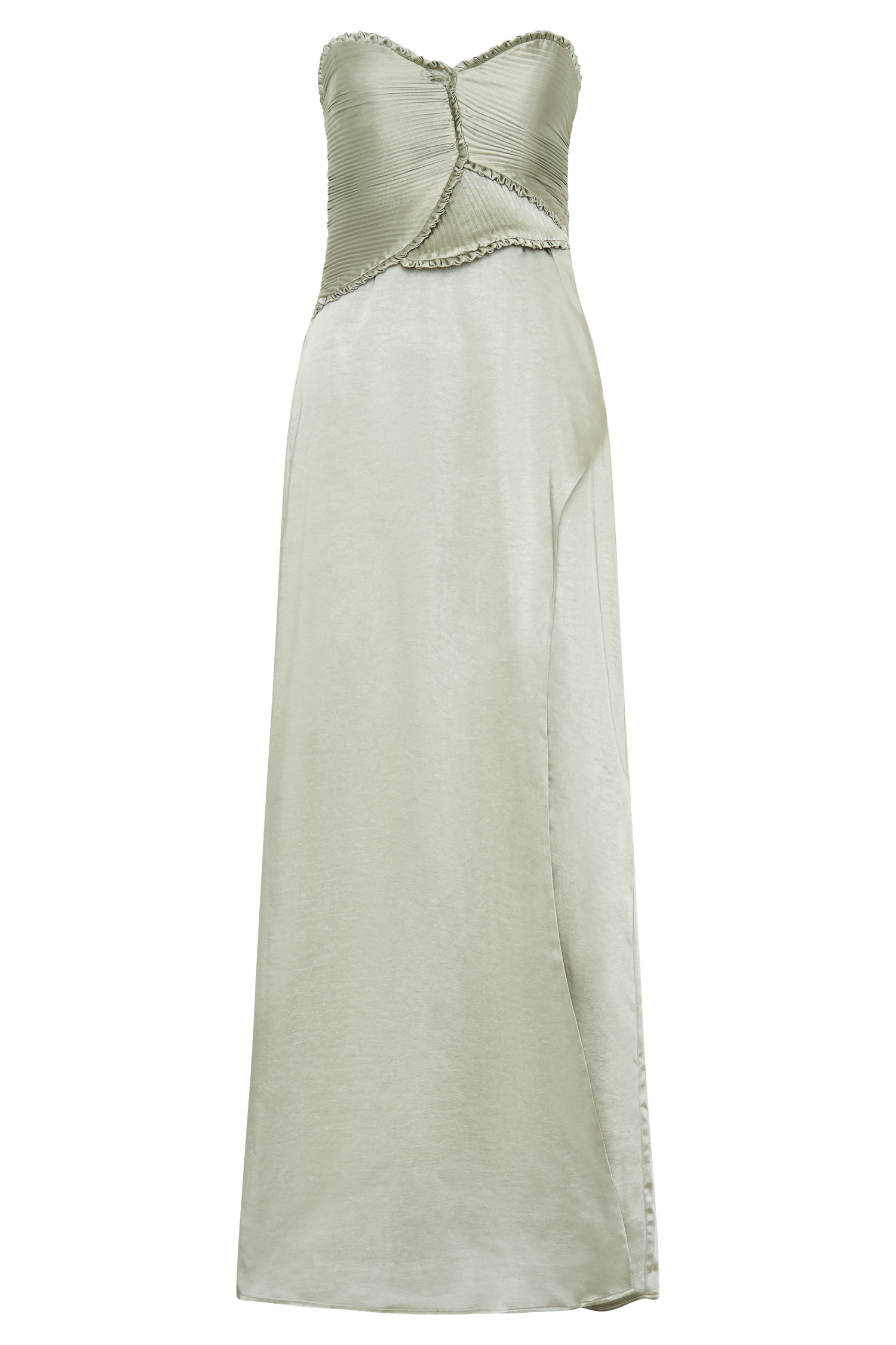 Larissa Satin Maxi Dress With Ruched Petals - Sage