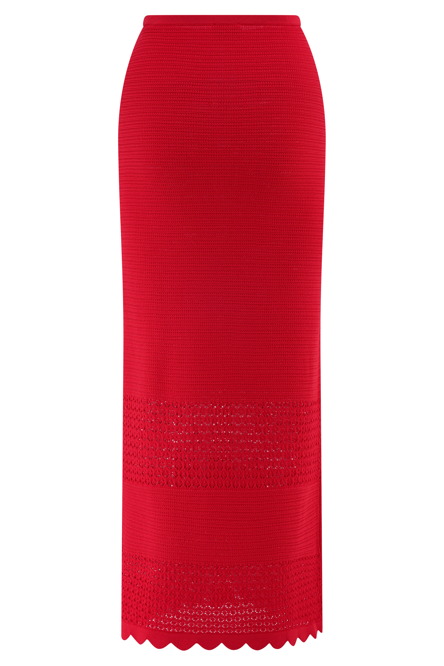 Madeline Scallop Knit Midi Skirt - Red