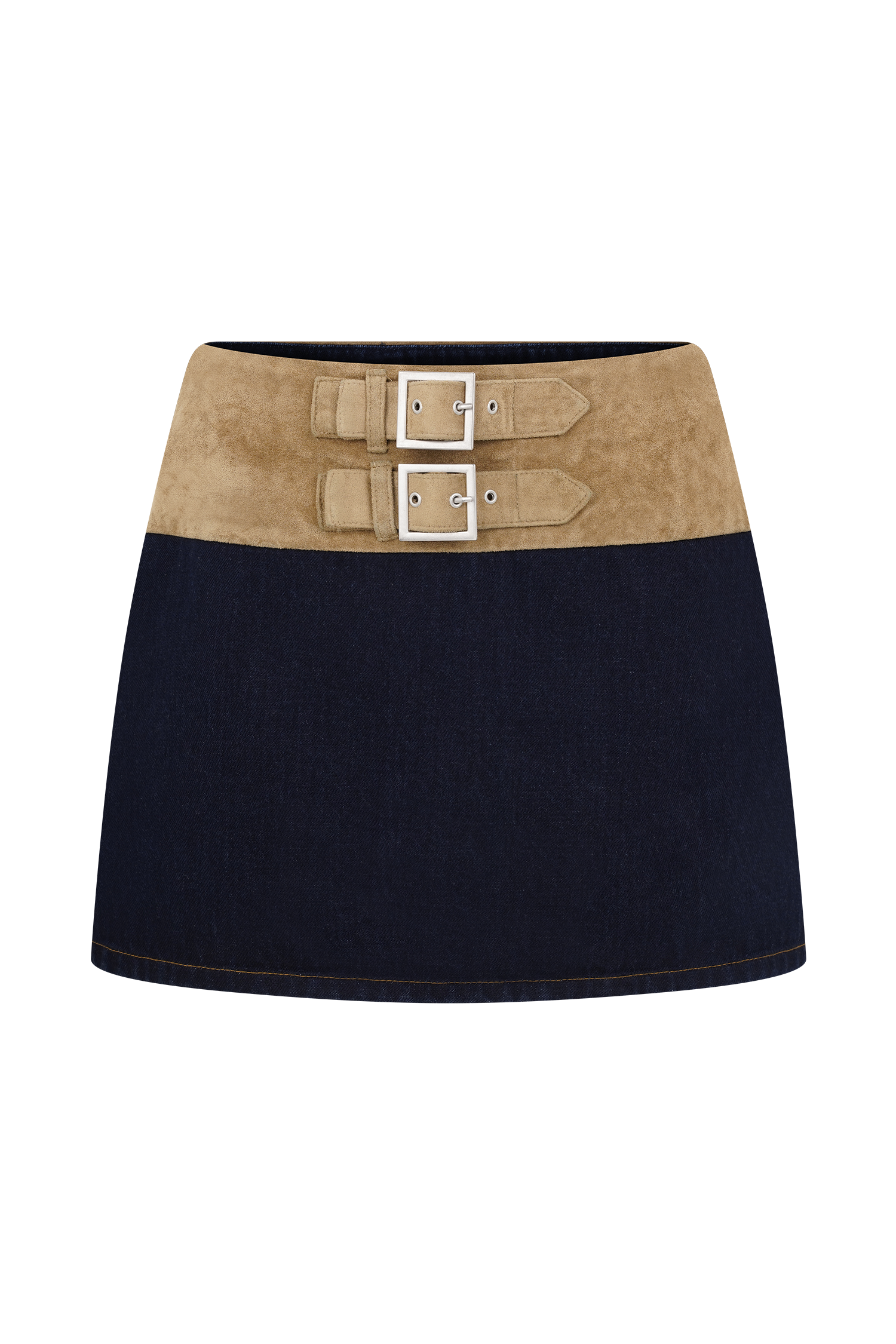 Miranda Faux Suede Belted Denim Mini Skirt - Indigo Blue
