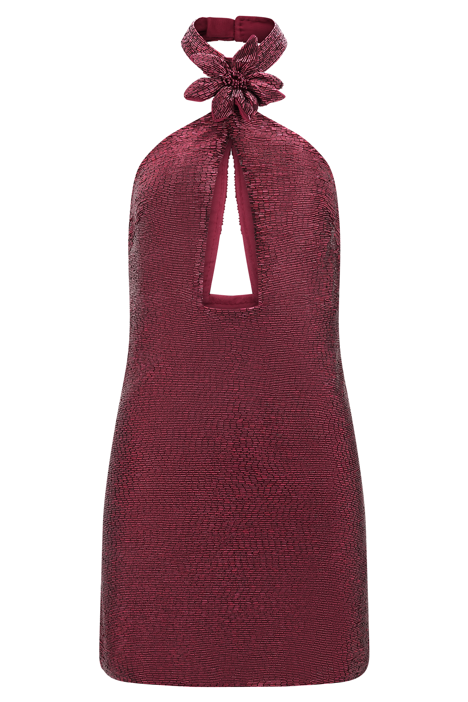 Nylah Beaded Halter Mini Dress - Burgundy