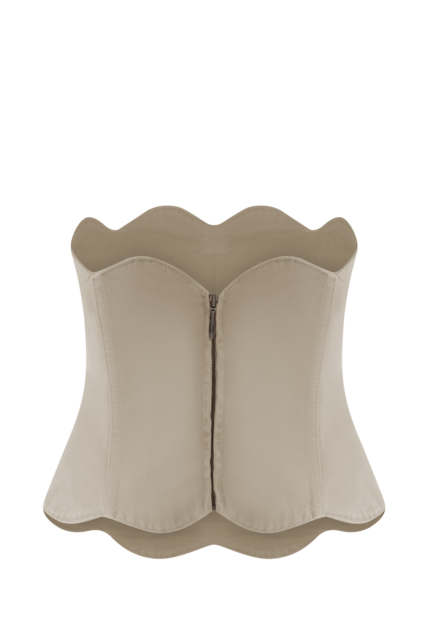 Oakley Strapless Scallop Denim Top - Stone Wash