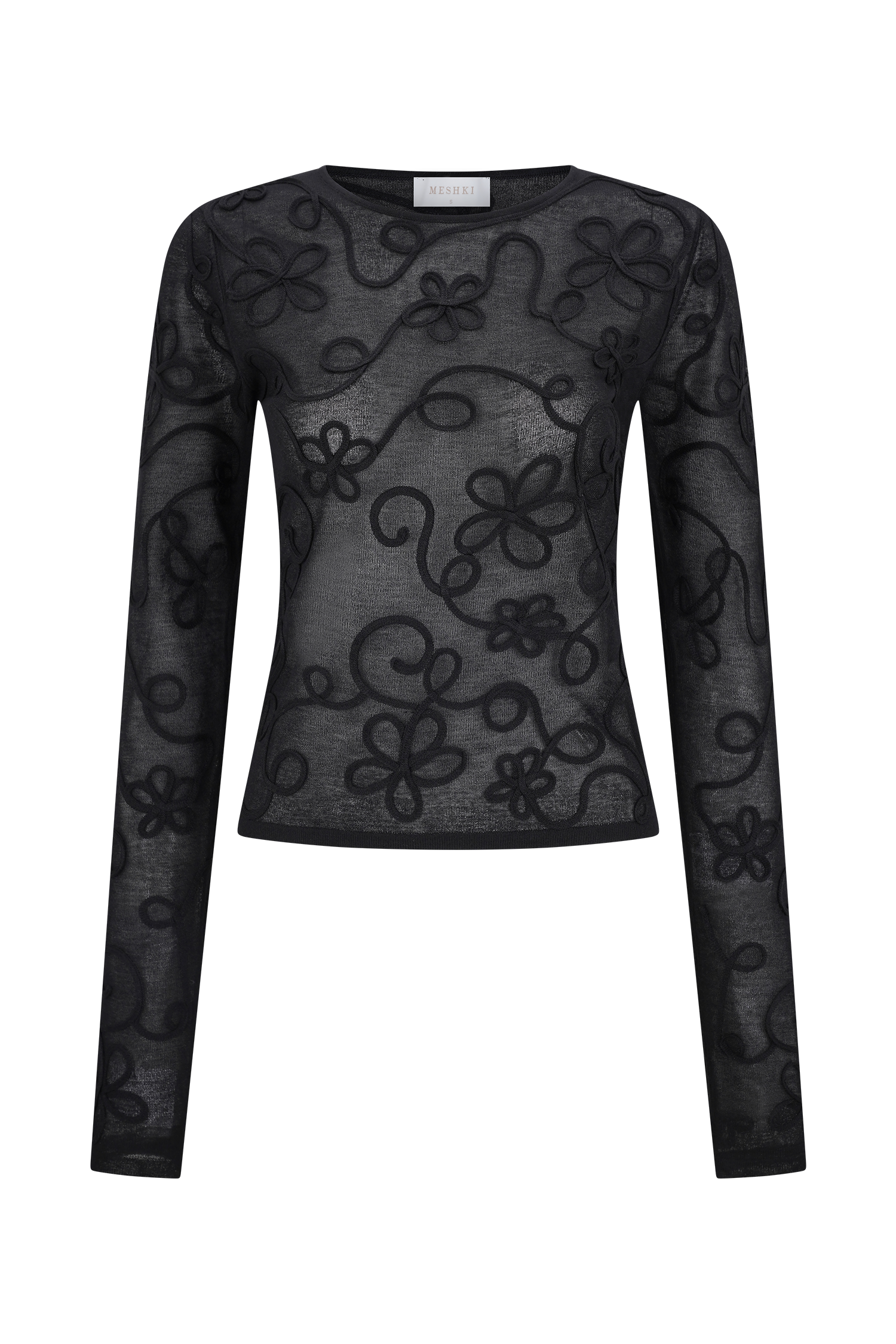 Omari Embroidery Long Sleeve Knit Top - Black