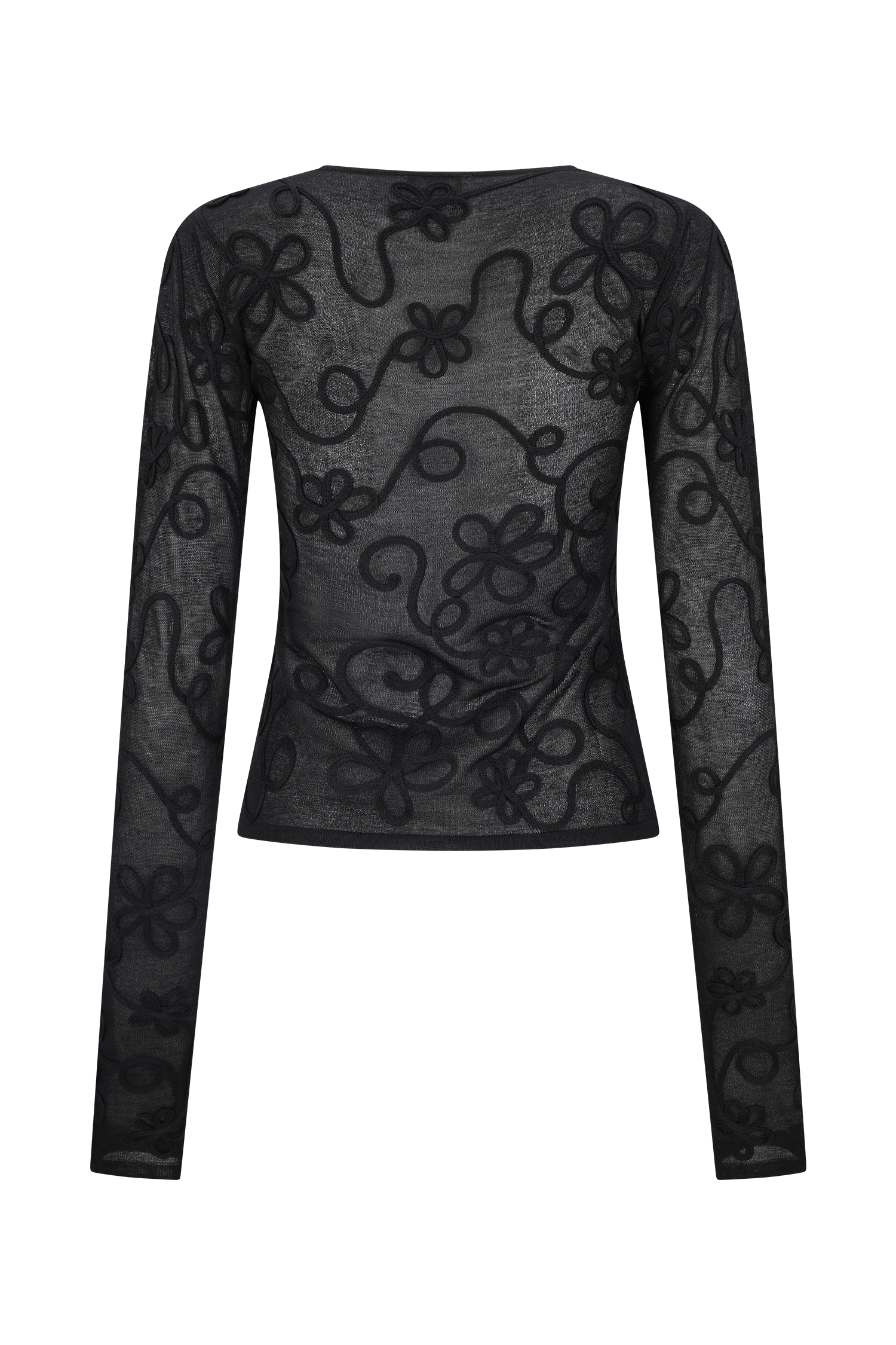 Omari Embroidery Long Sleeve Knit Top - Black