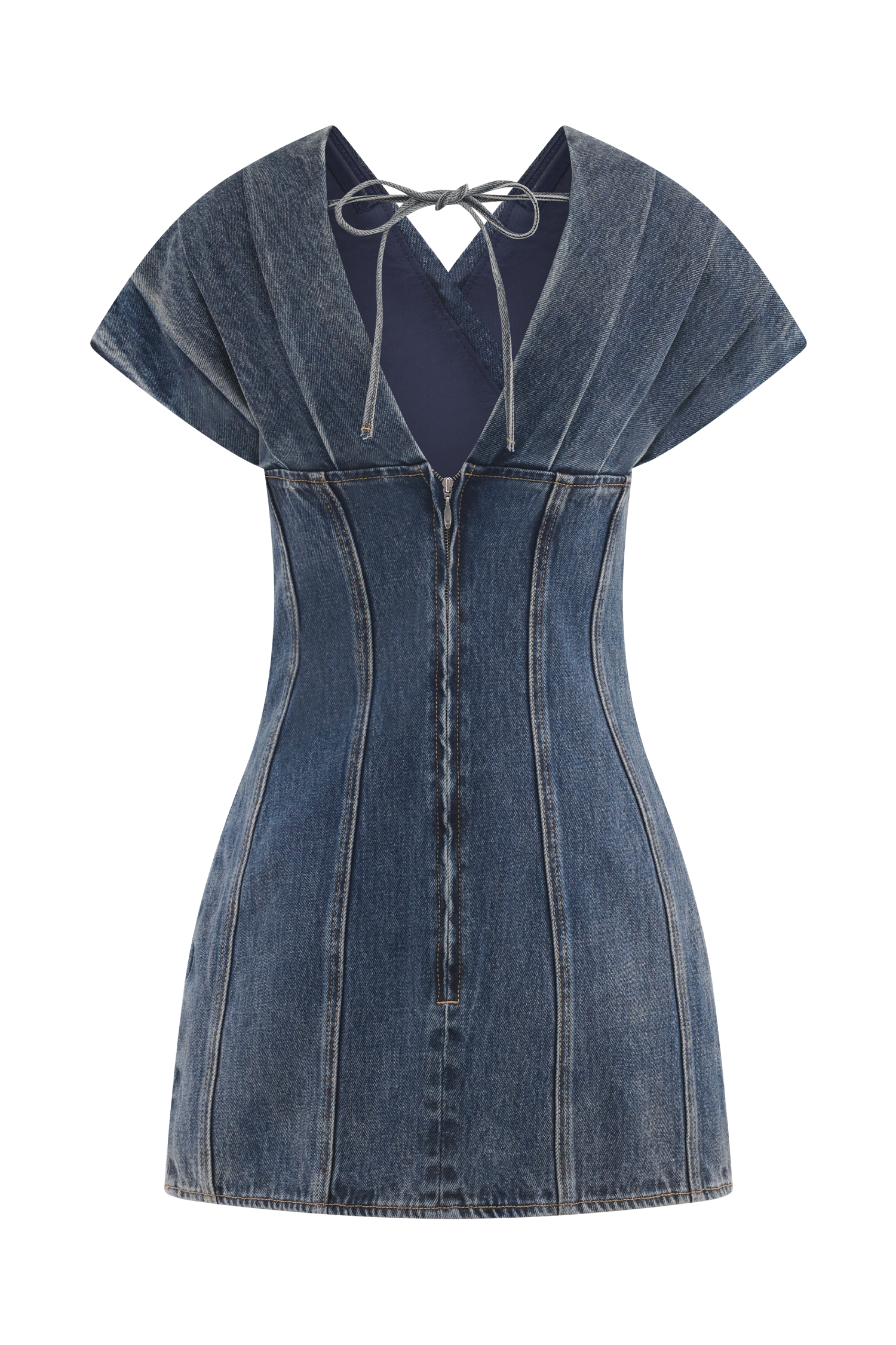 Pascale Off Shoulder Denim Mini Dress - Washed Dark Blue