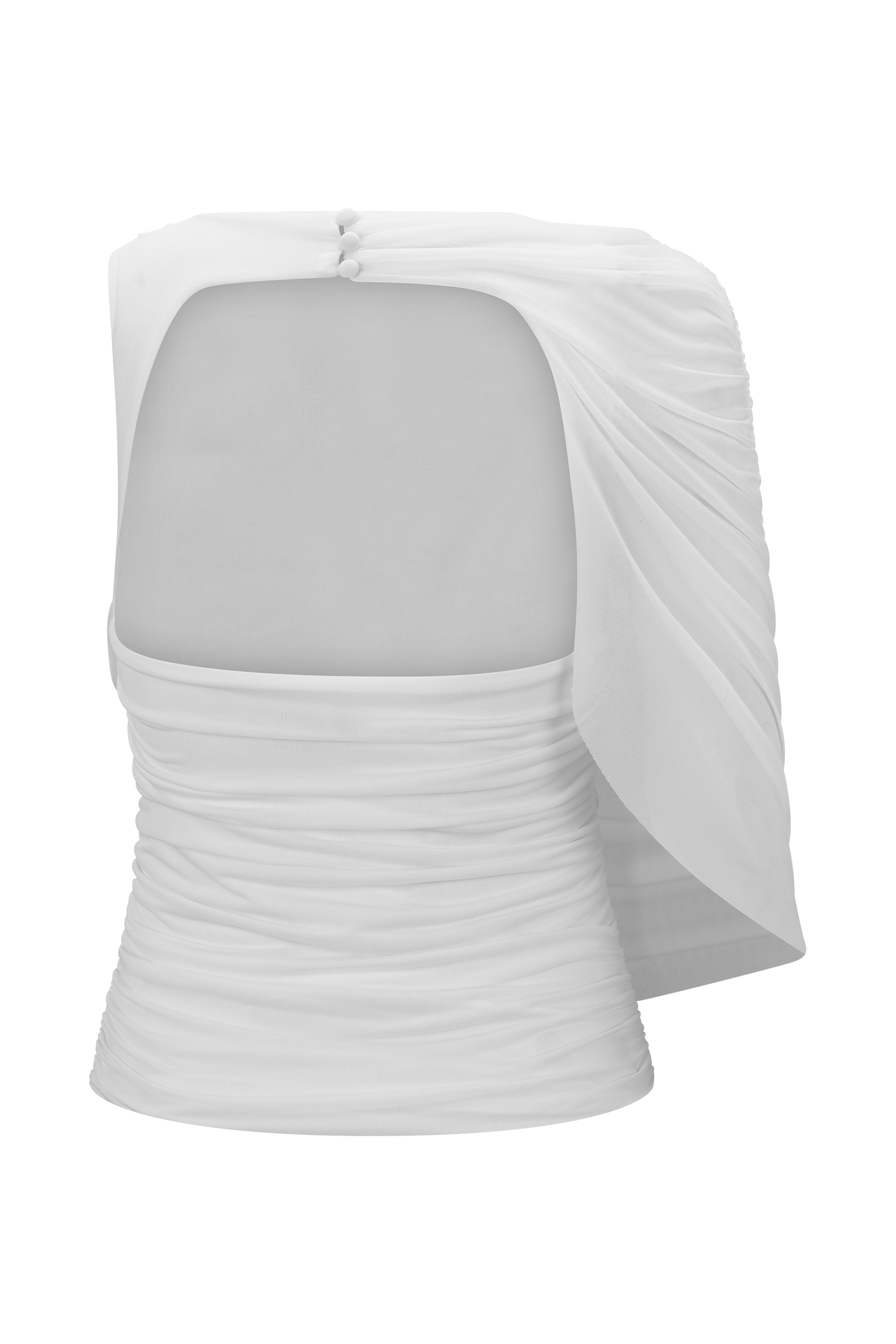 Pruedance Slinky Draped Top With Mesh Overlay - White