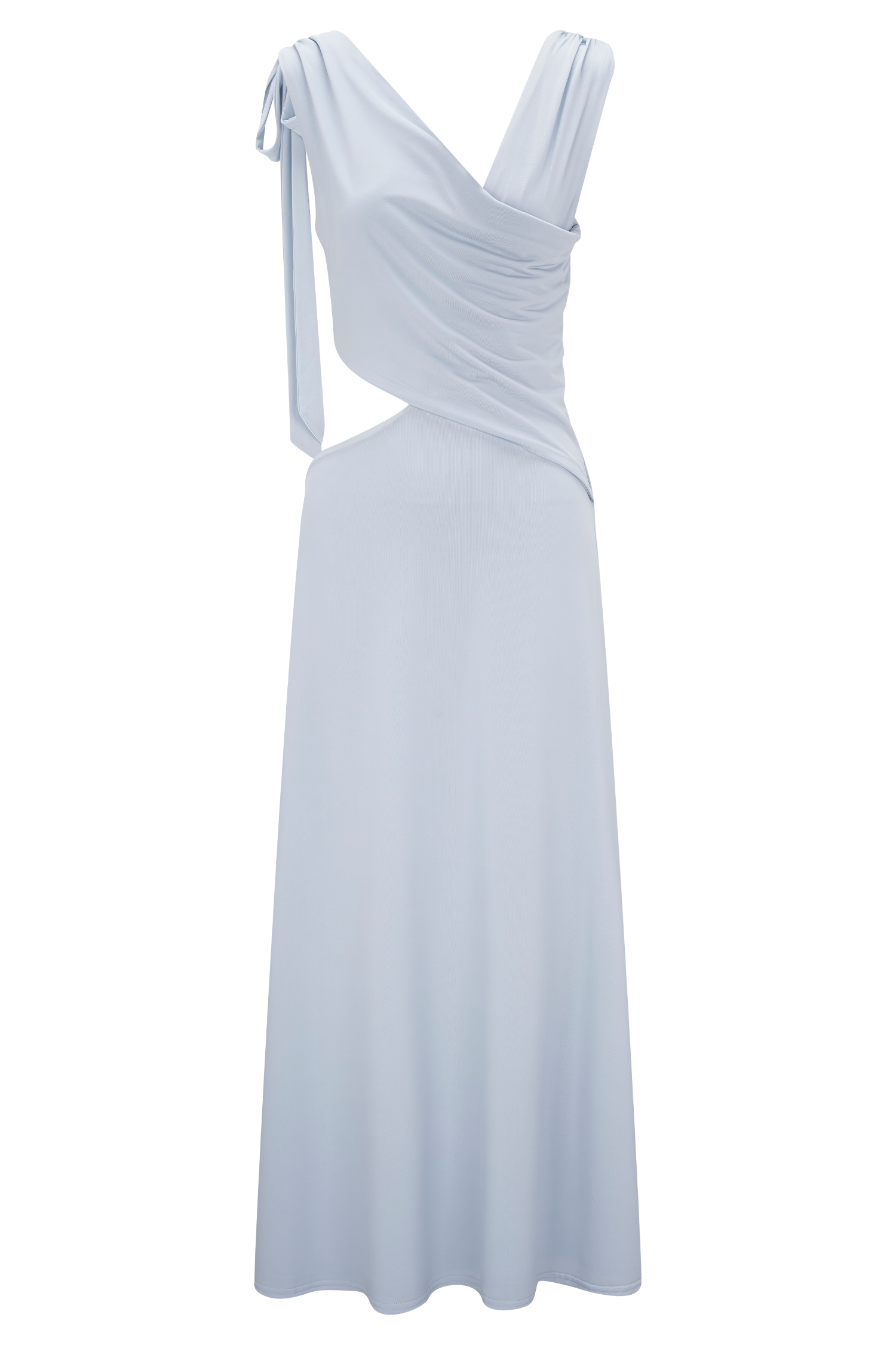 Raleigh Asymmetrical Slinky Midi Dress - Pale Blue