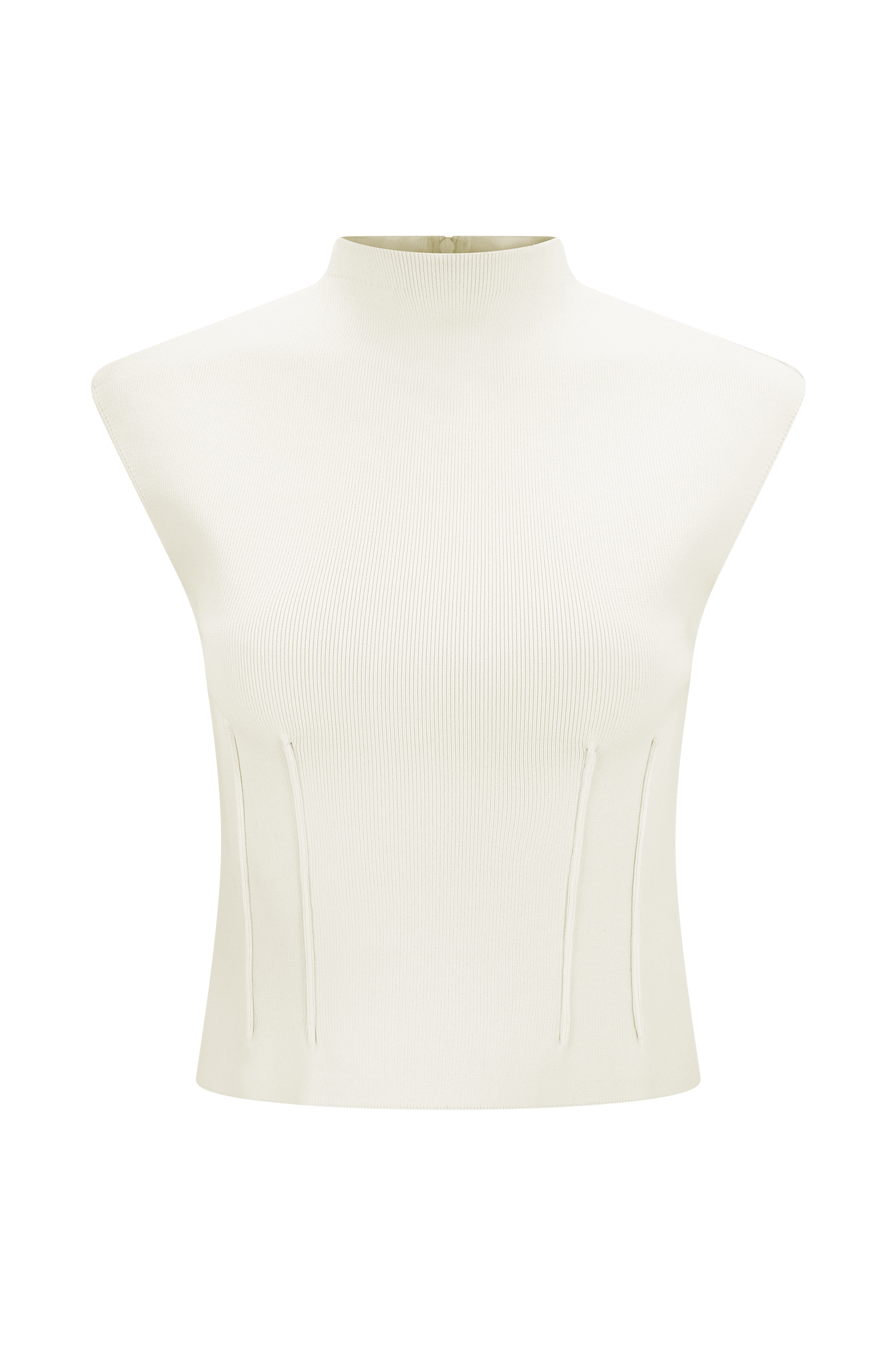 Romaine High Neck Bandage Knit Top - Ivory