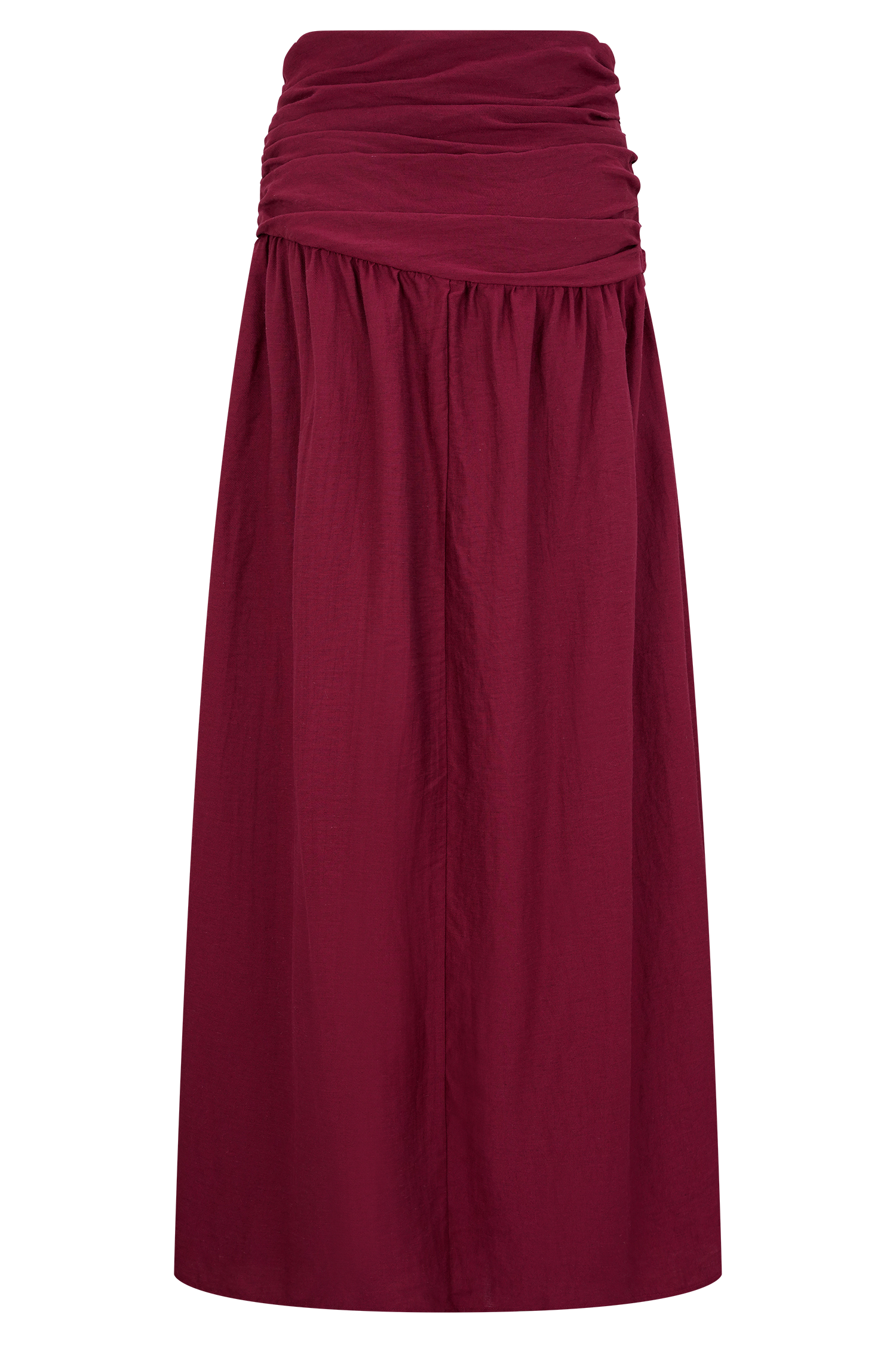 Scottie Gathered Linen Knot Maxi Skirt - Wine