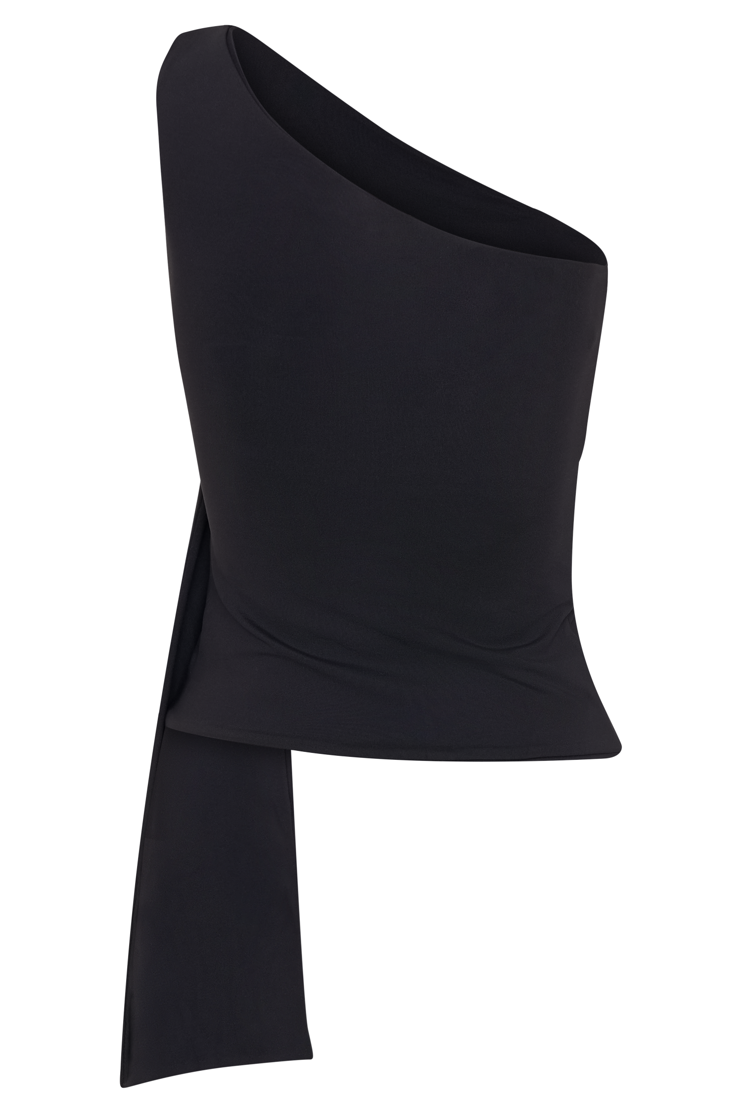 Sera One Shoulder Recycled Nylon Top With Drape - Black