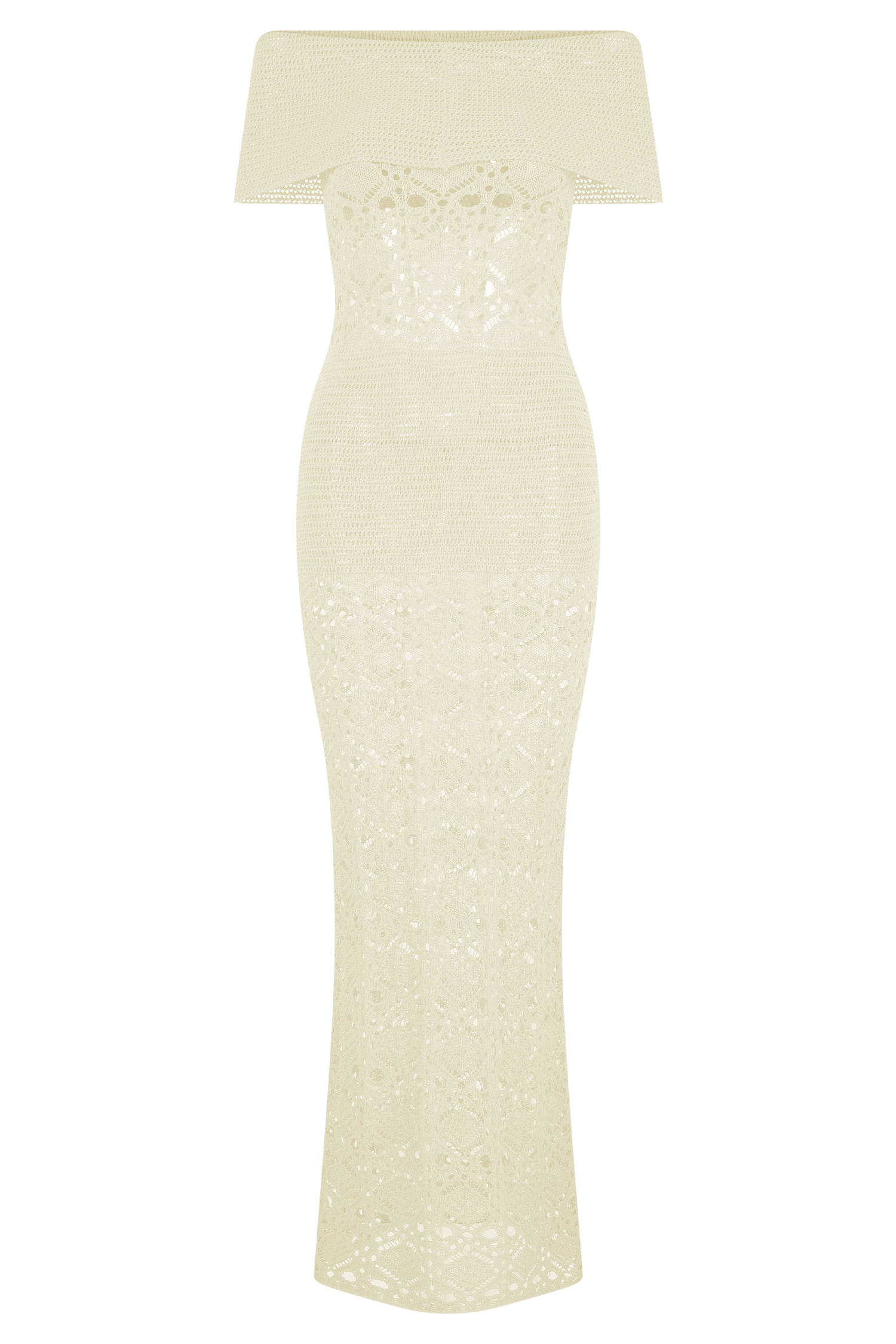 Solstice Off Shoulder Crochet Knit Maxi Dress - Ivory