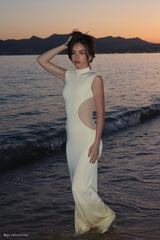 Massie Slinky And Mesh Maxi Dress - Lemon