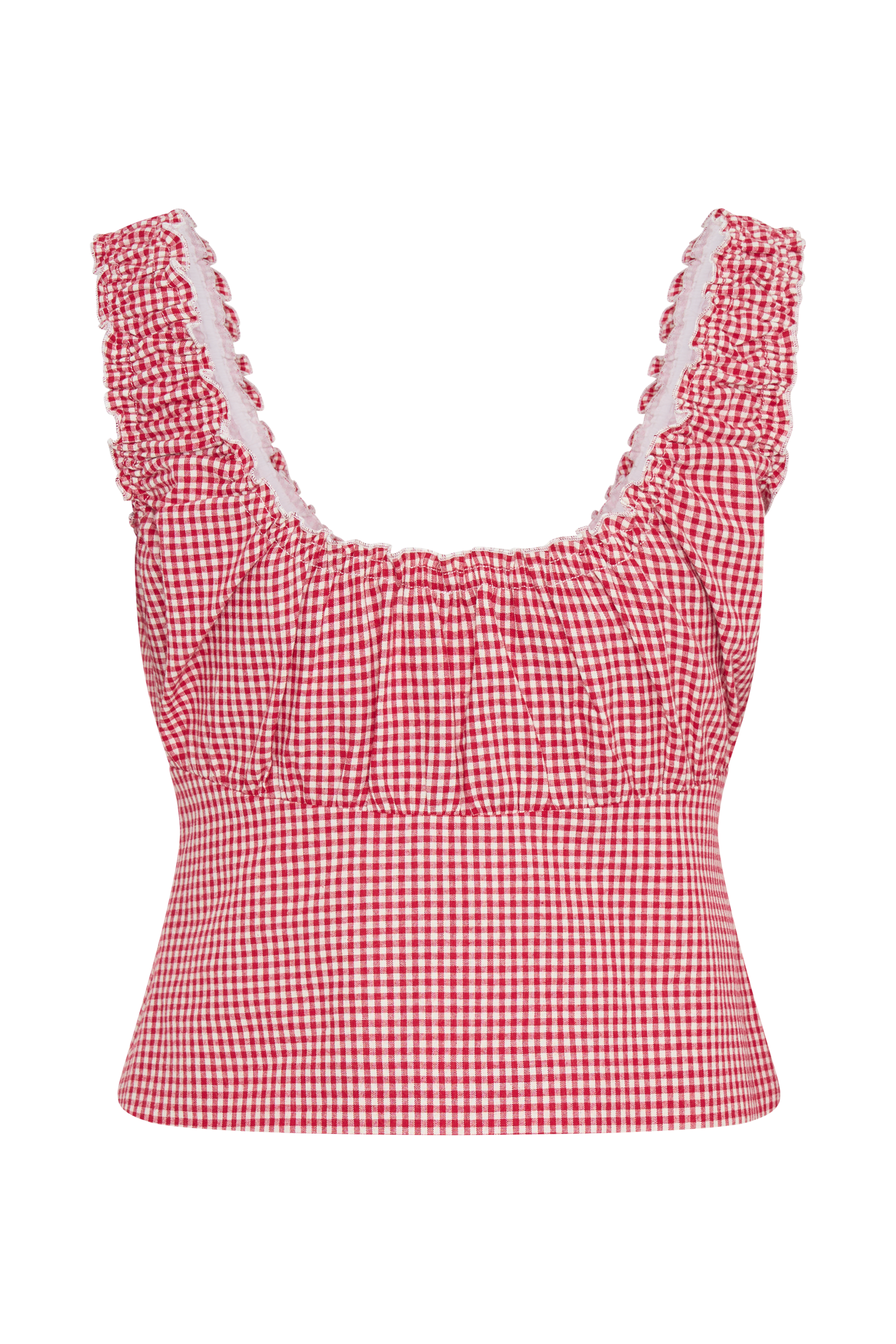 Ines Sleeveless Ruched Top - Red Gingham