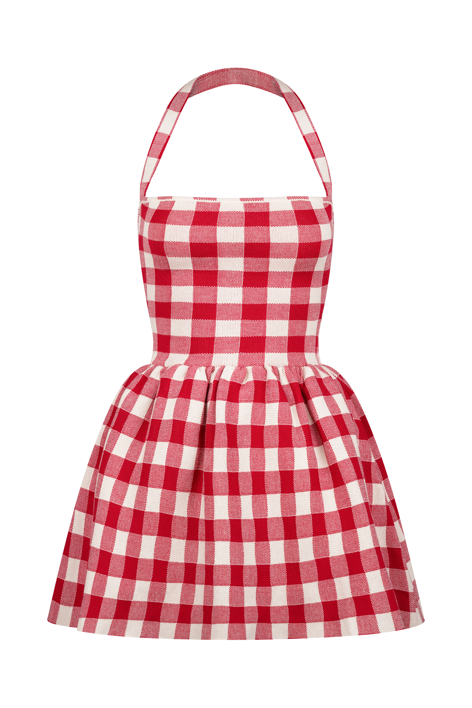 Lindsay Halter Knit Mini Dress - Red Gingham