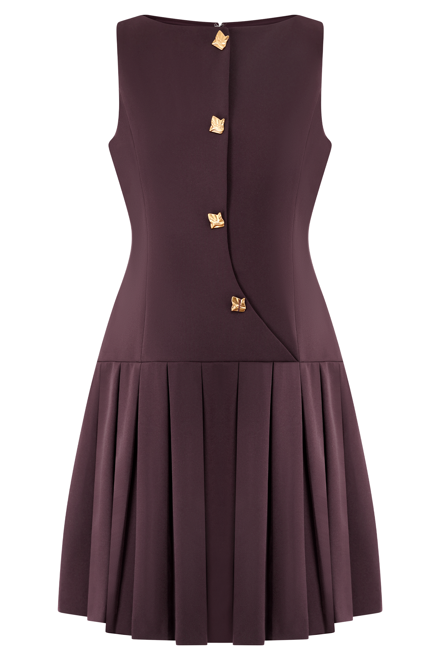 Mackenzie Sleeveless Pleated Mini Dress - Mahogany