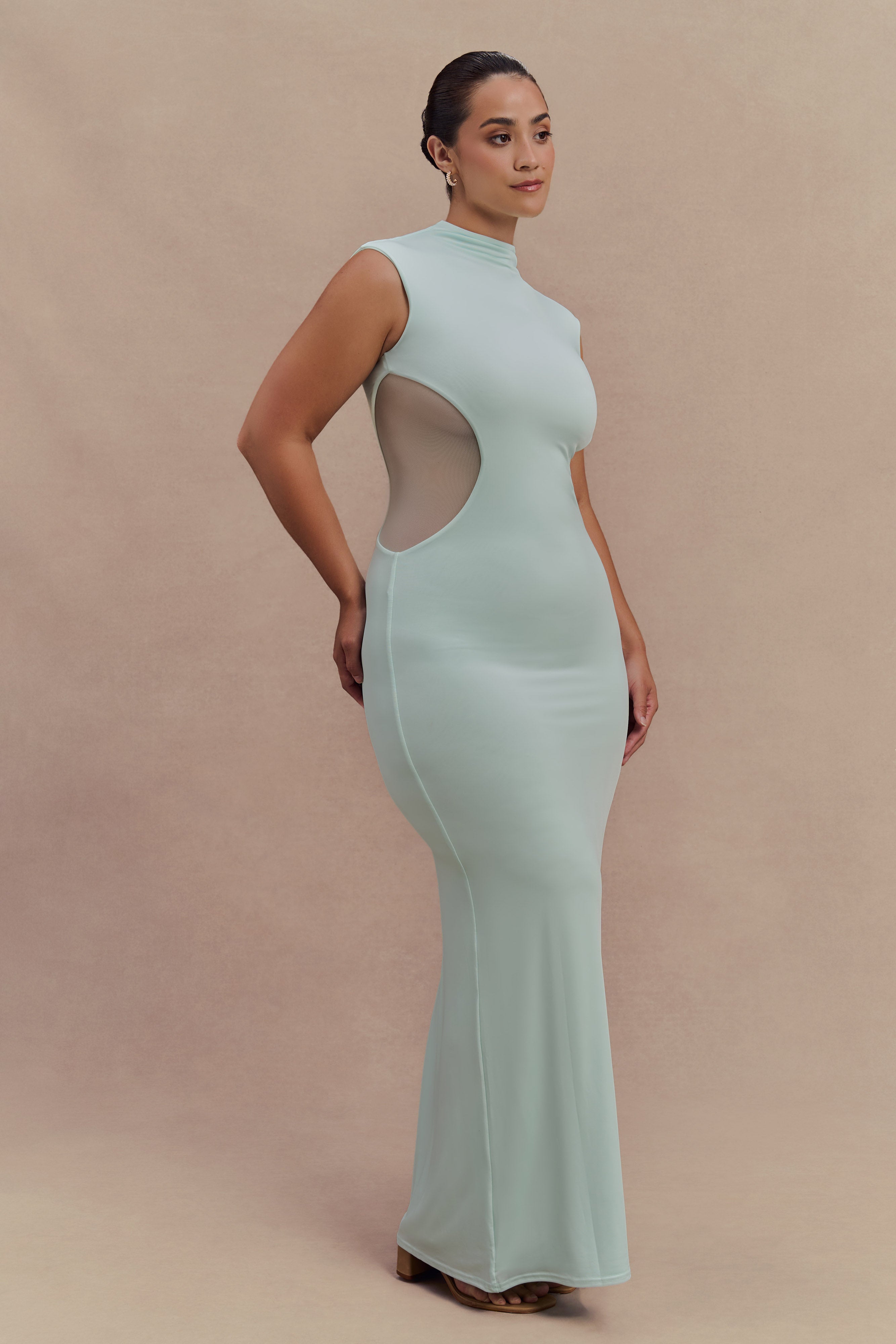 Massie Slinky And Mesh Maxi Dress - Lagoon