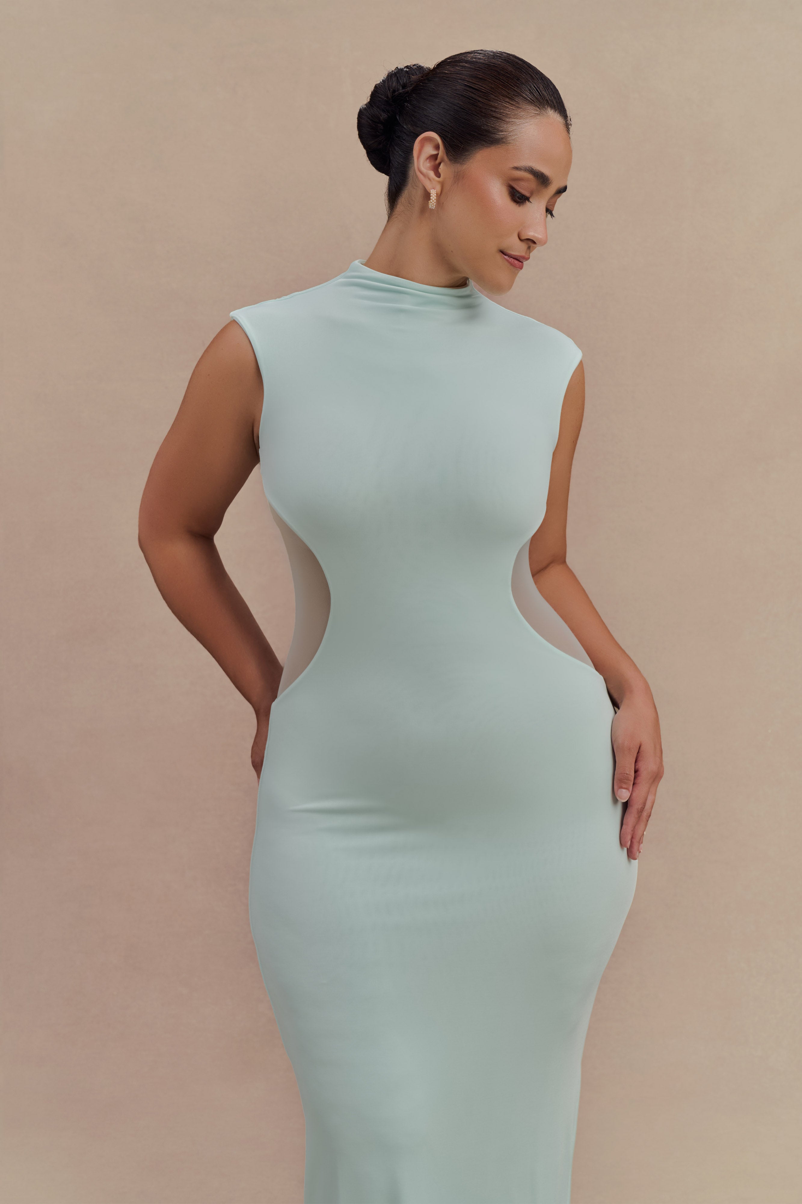 Massie Slinky And Mesh Maxi Dress - Lagoon