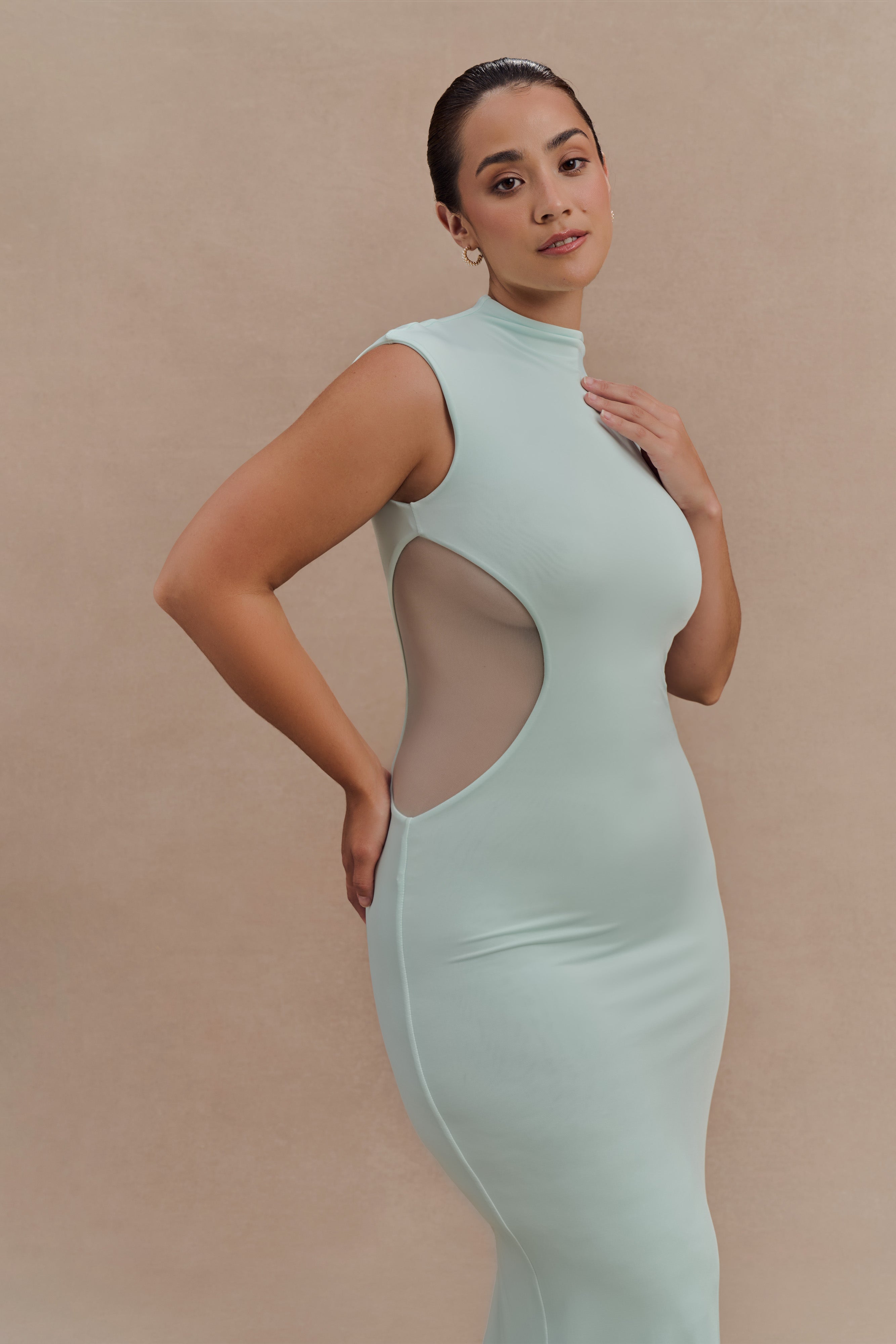 Massie Slinky And Mesh Maxi Dress - Lagoon