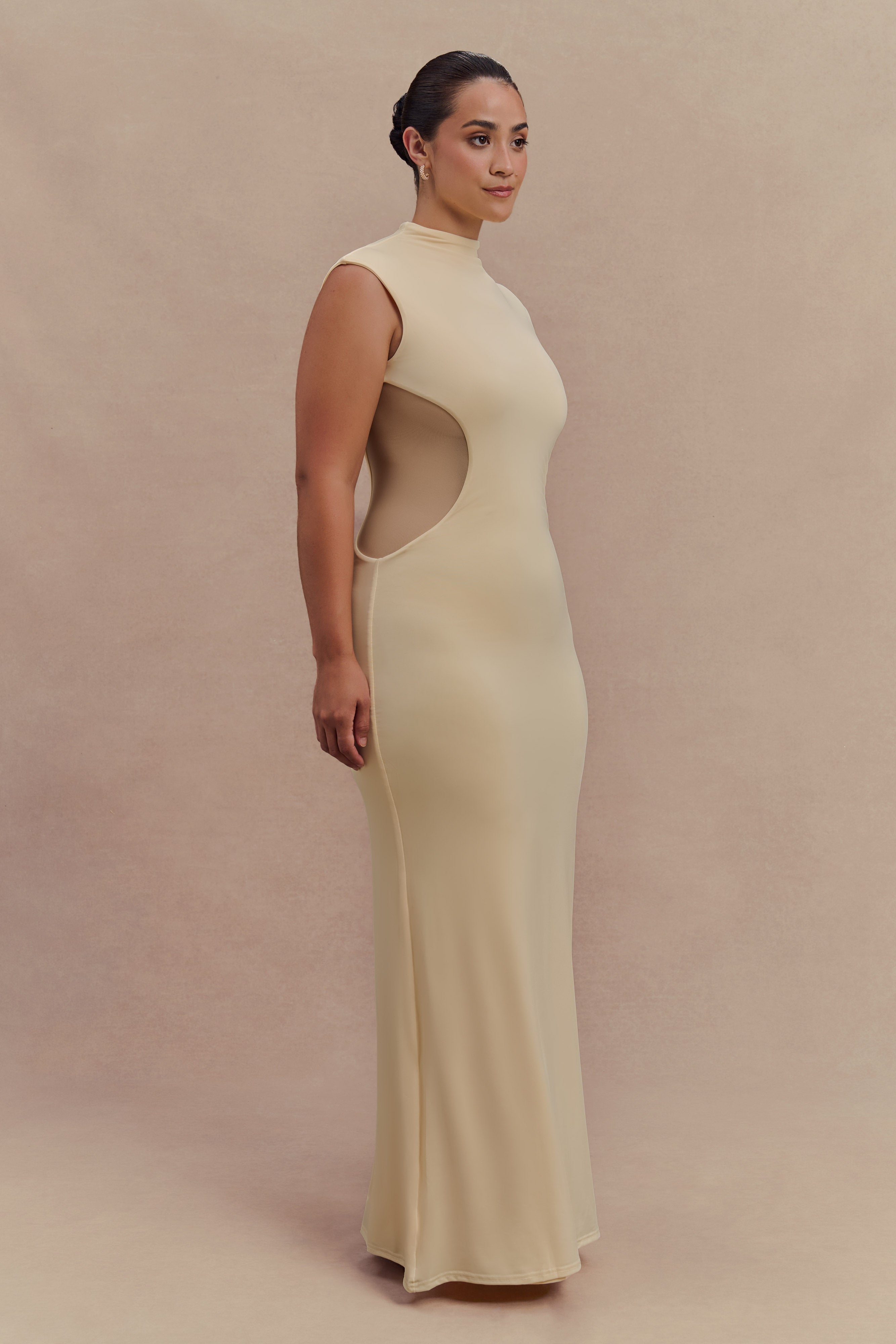 Massie Slinky And Mesh Maxi Dress - Lemon