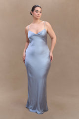 Lilly Sweetheart Satin Maxi Dress - Frosted Blue