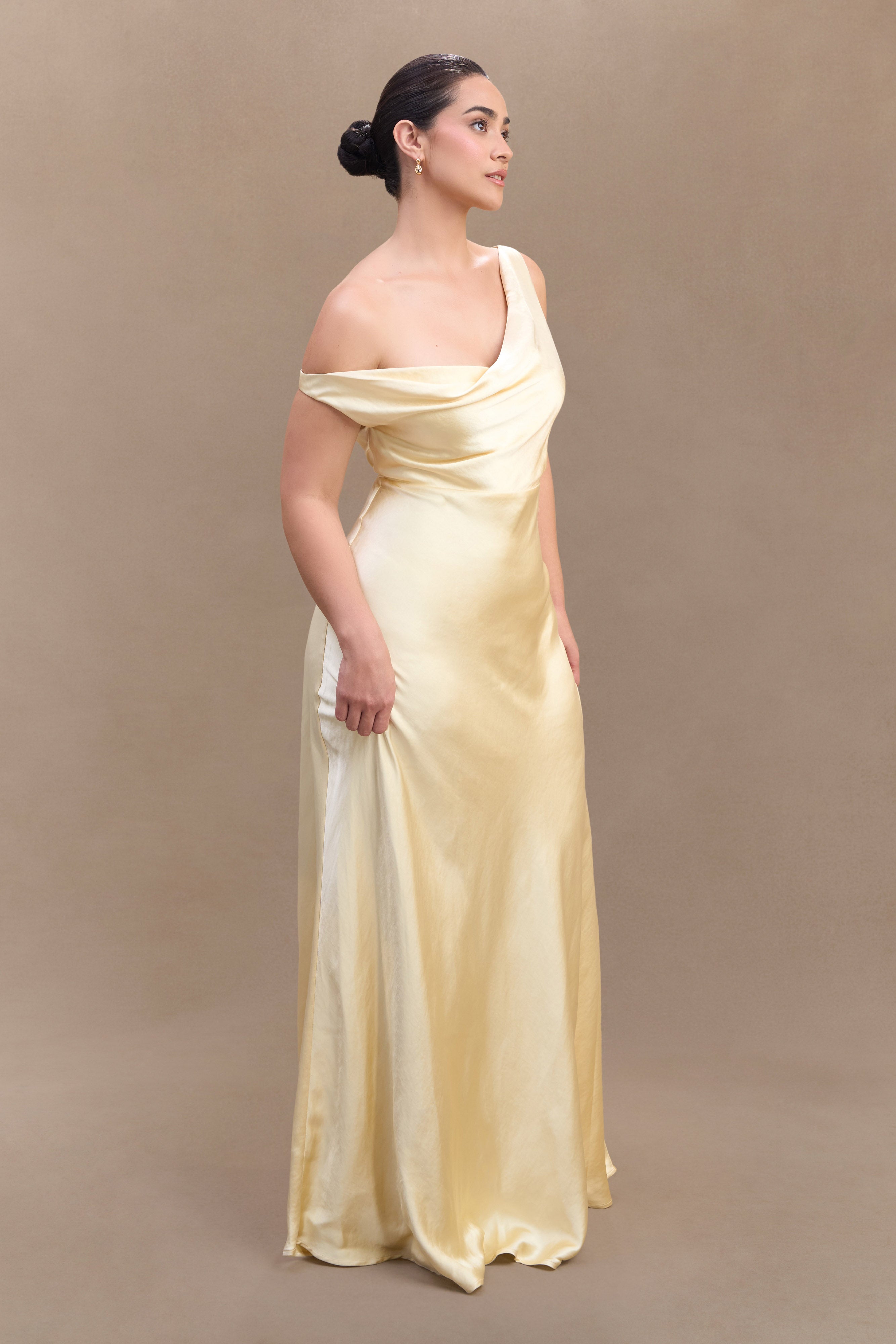 Jacinta One Shoulder Maxi Dress - Pastel Lemon