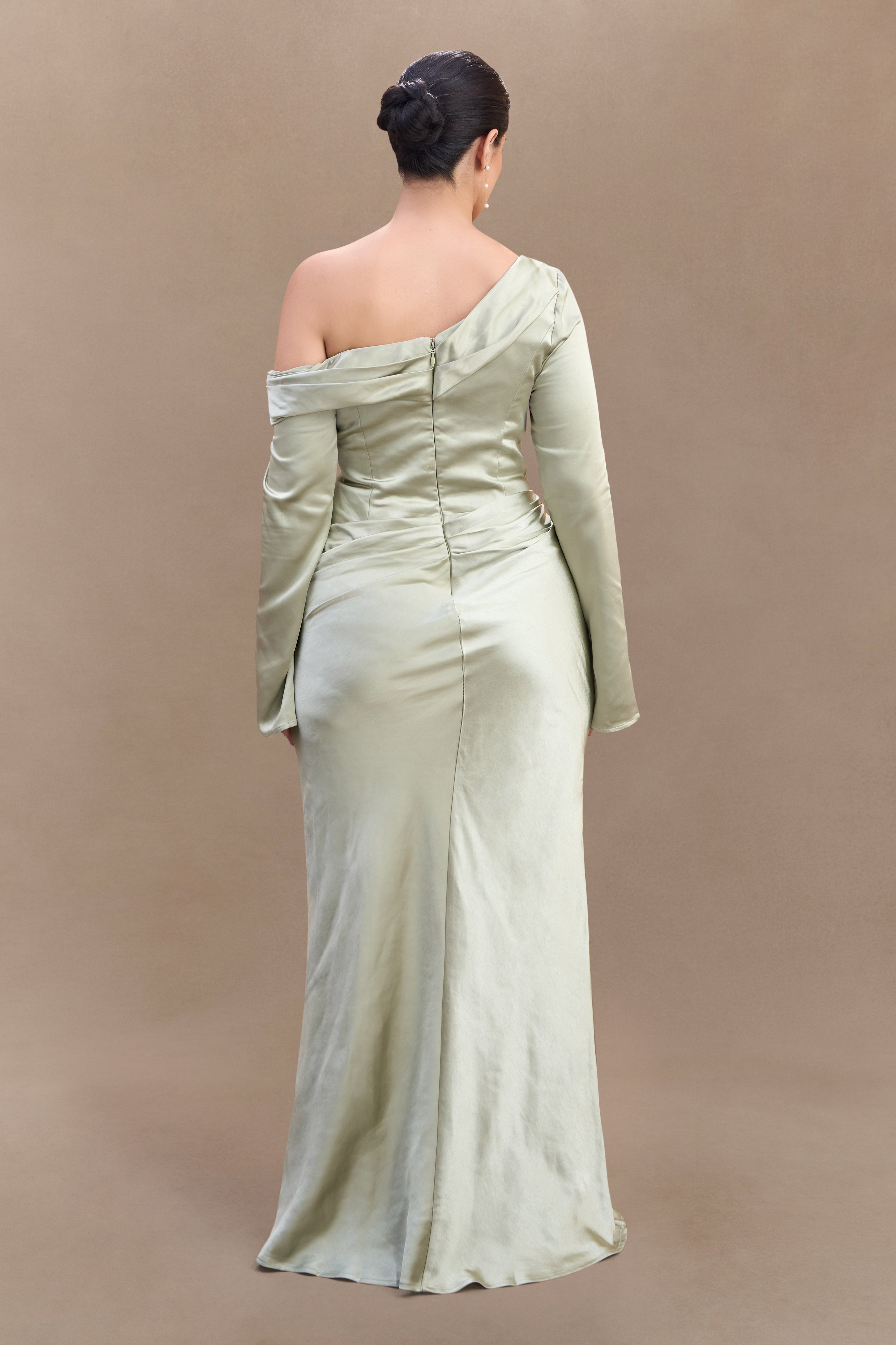Iris Long Sleeve Satin Maxi Dress - Sage