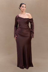 Iris Long Sleeve Satin Maxi Dress - Dark Chocolate