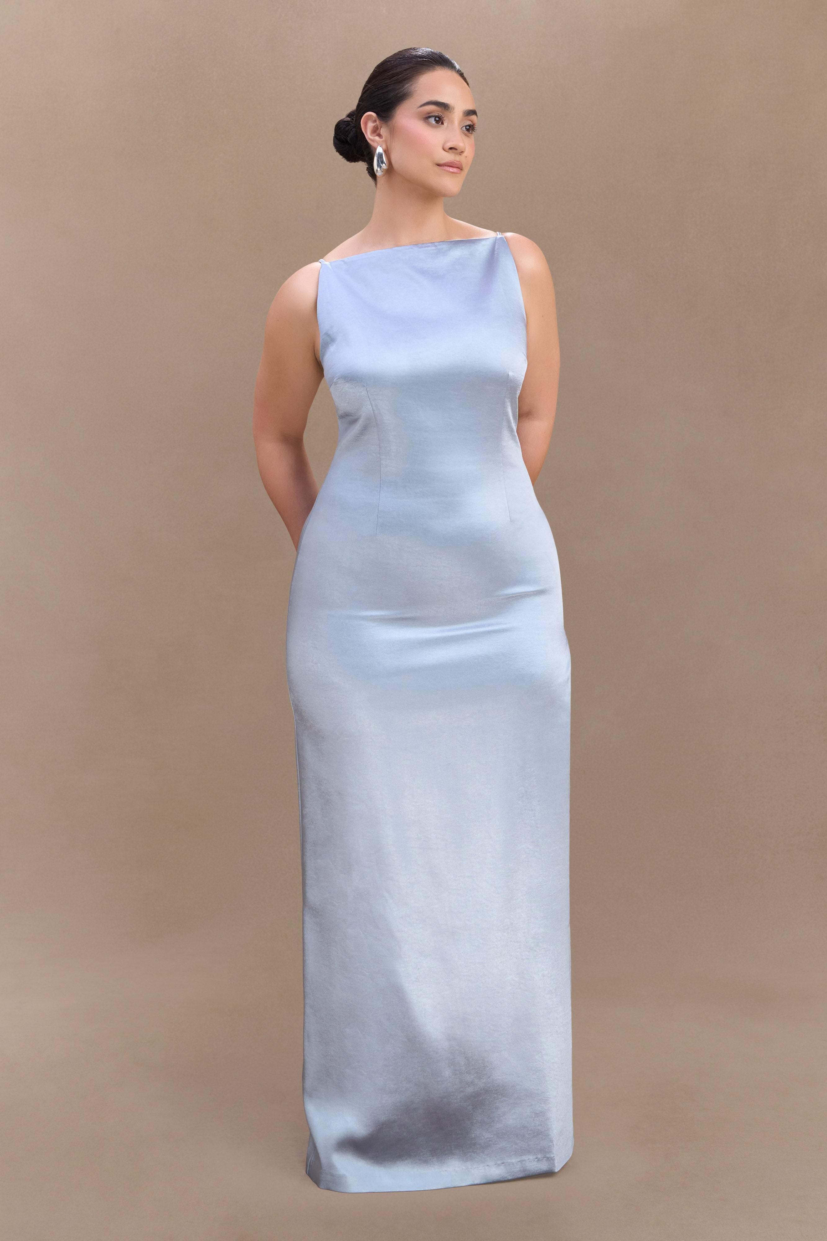 Violet Sleeveless Satin Maxi Dress - Frosted Blue