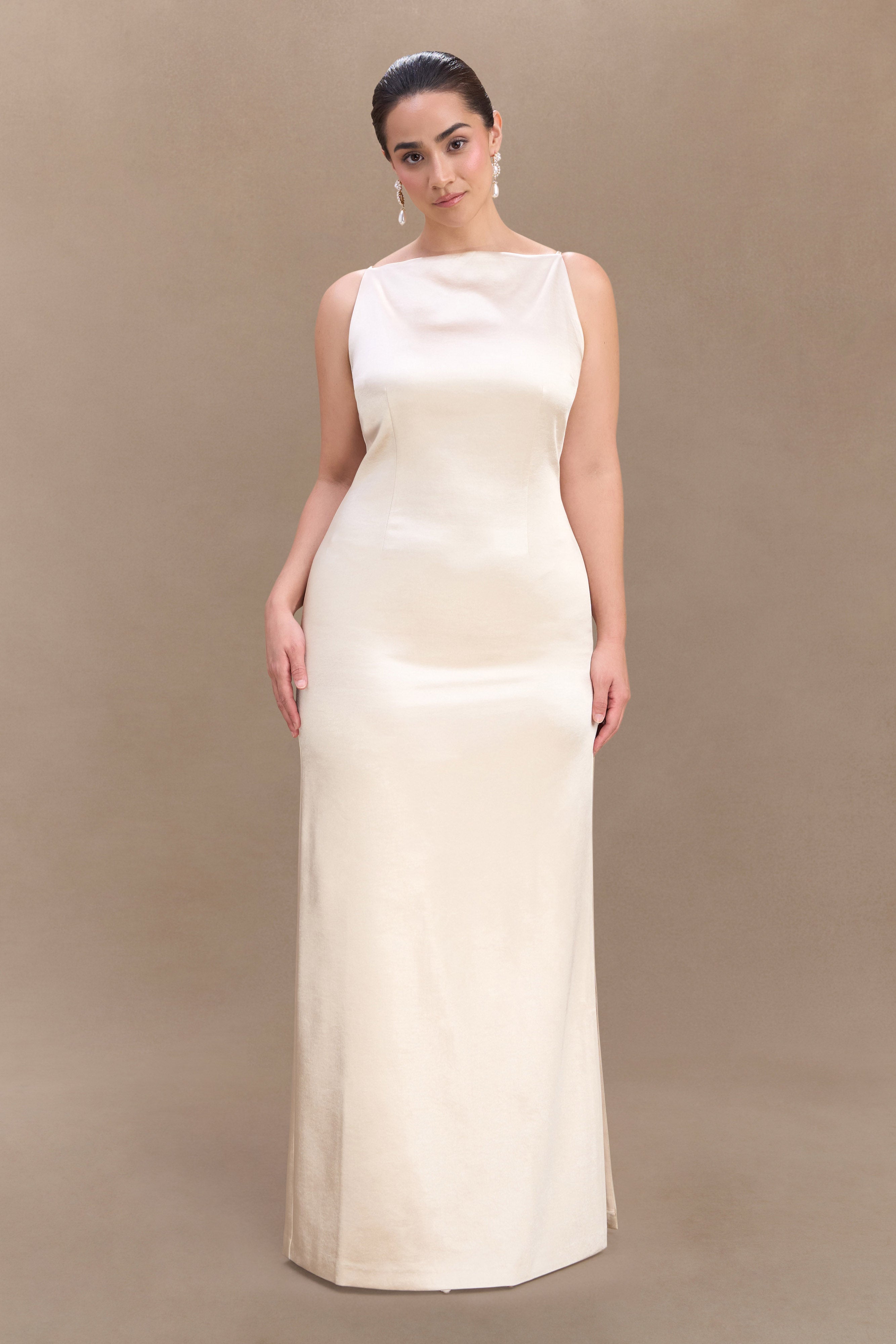 Violet Sleeveless Satin Maxi Dress - Blush Gold