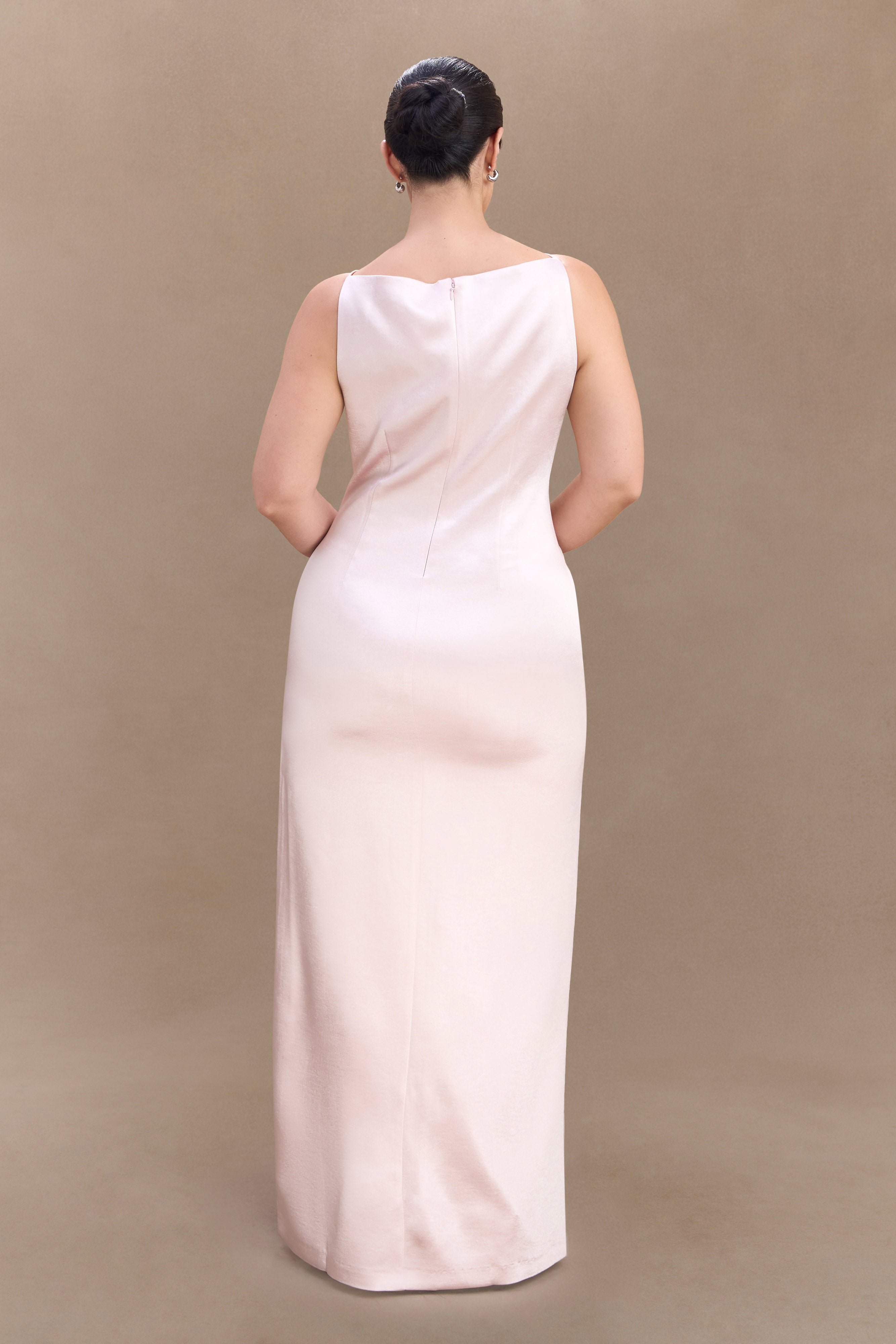 Violet Sleeveless Satin Maxi Dress - Soft Pink