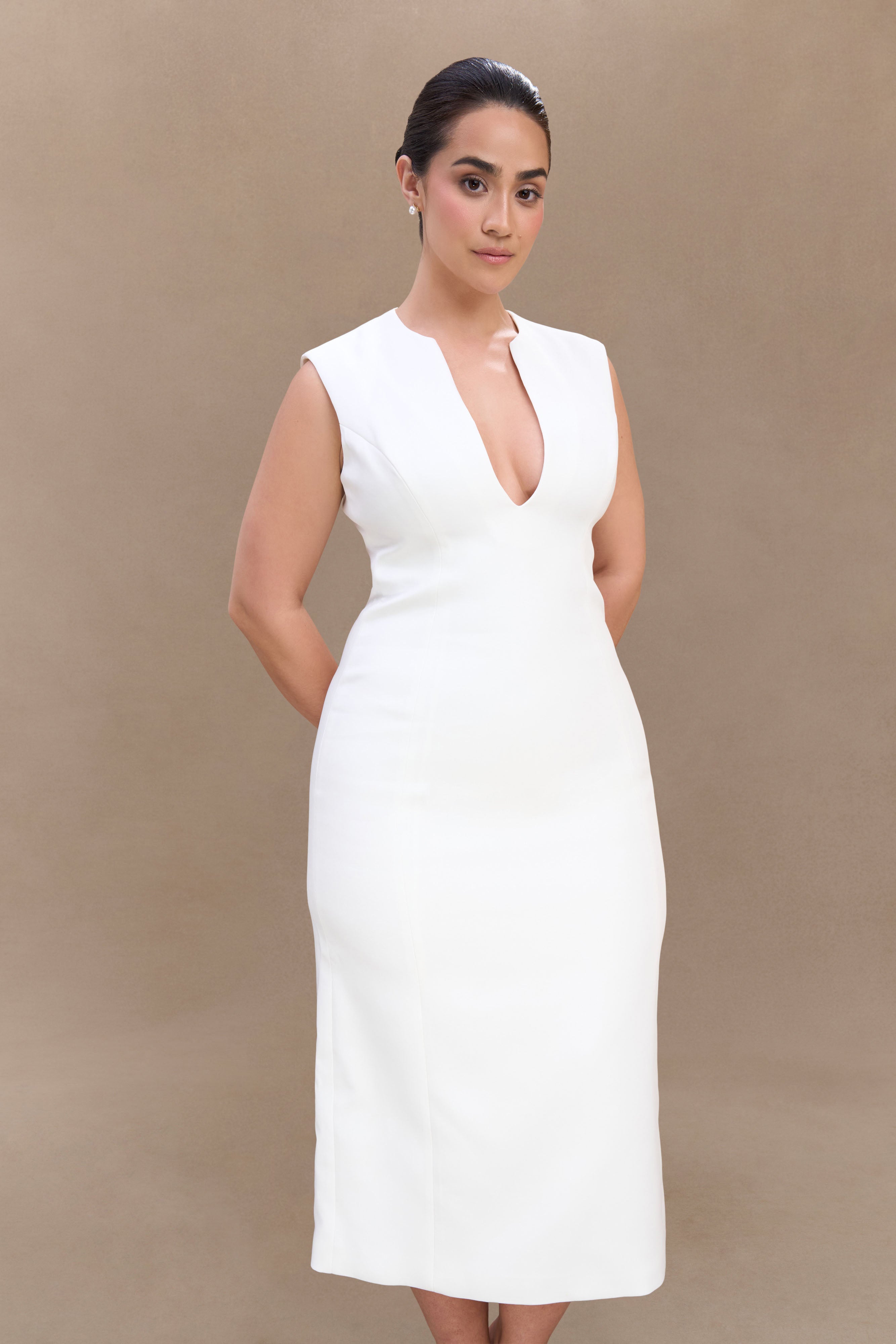 Audrine Suiting Sleeveless Midi Dress - Ivory