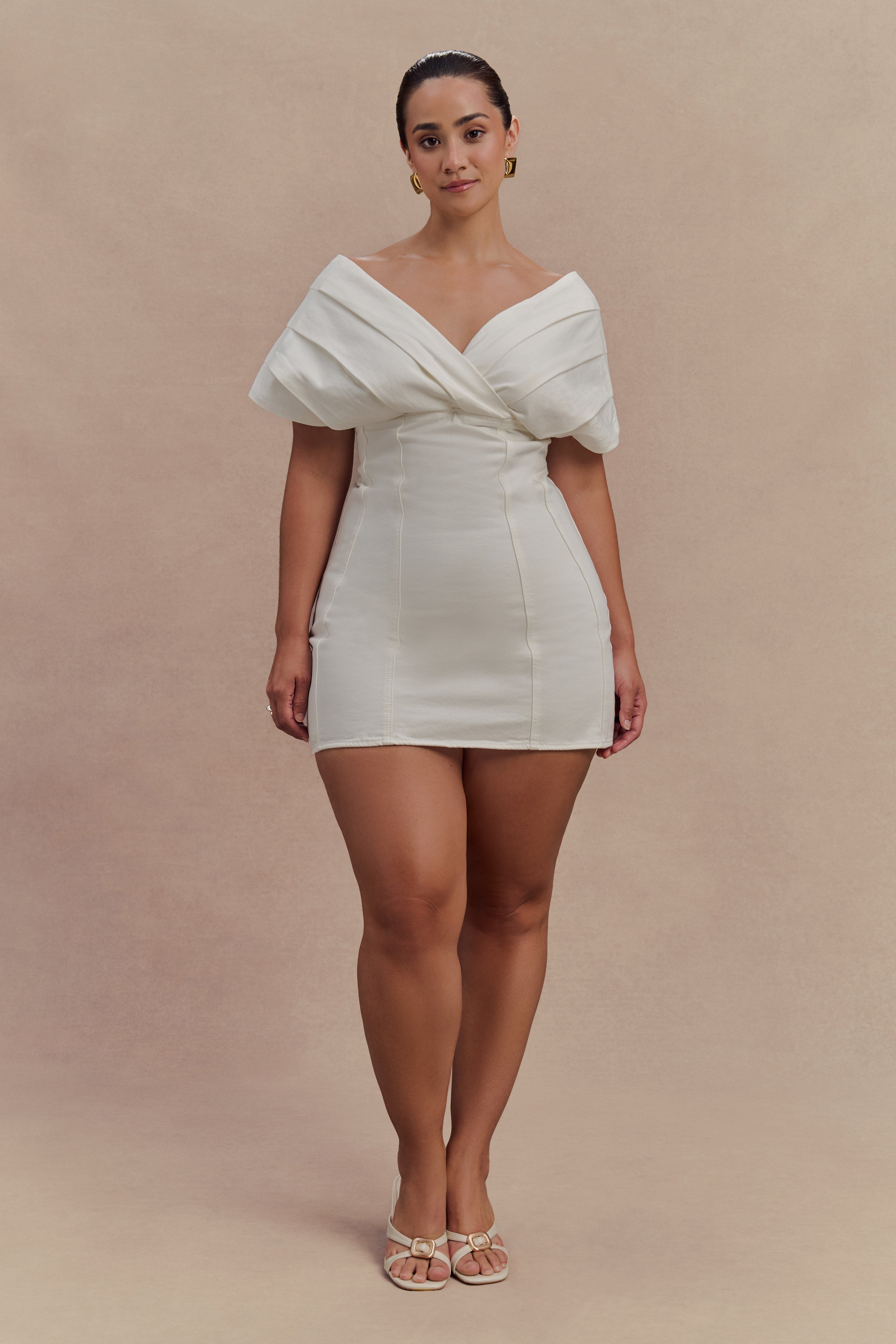 Pascale Off Shoulder Denim Mini Dress - White