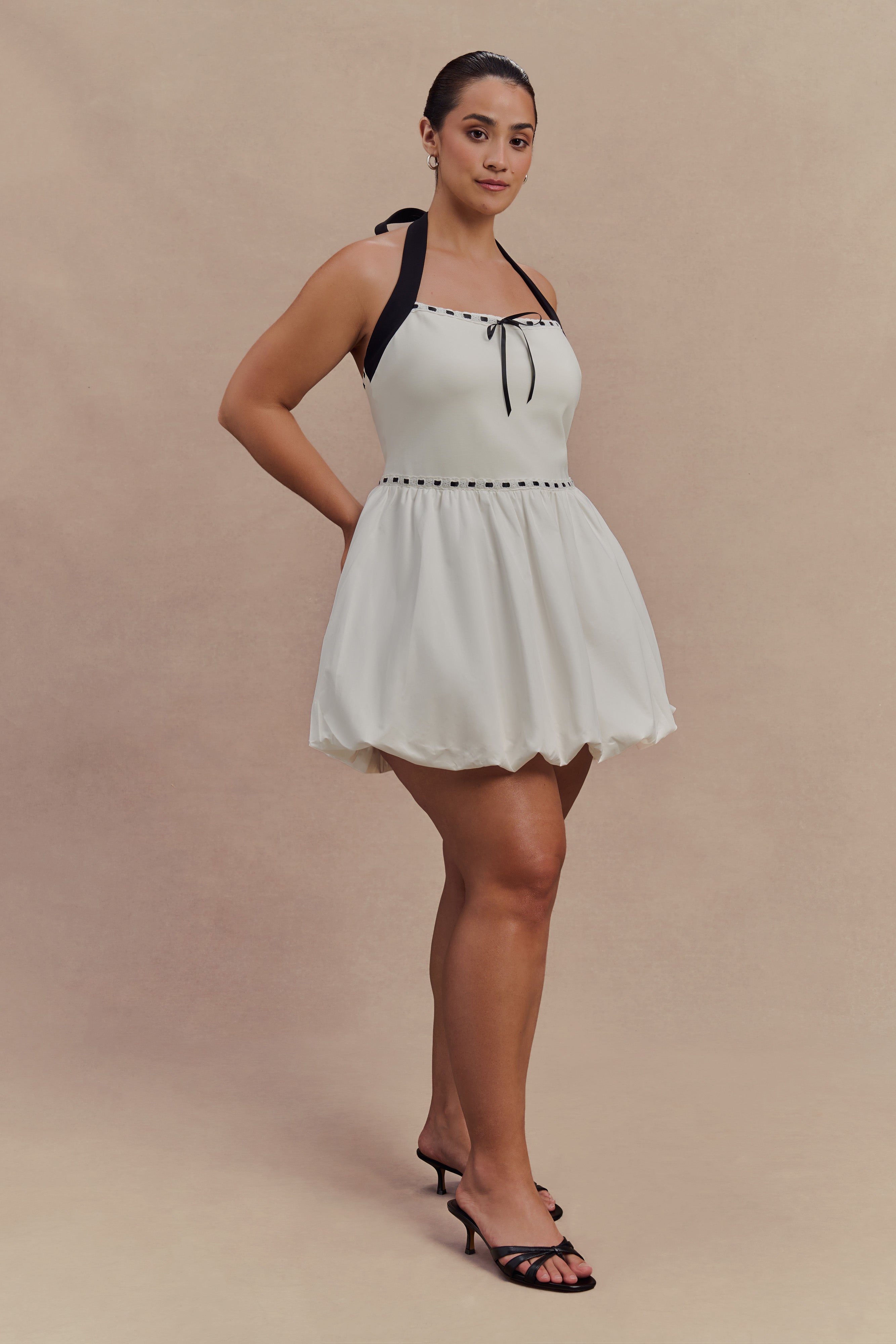 Queenie Halter Bubble Mini Dress - Black/White