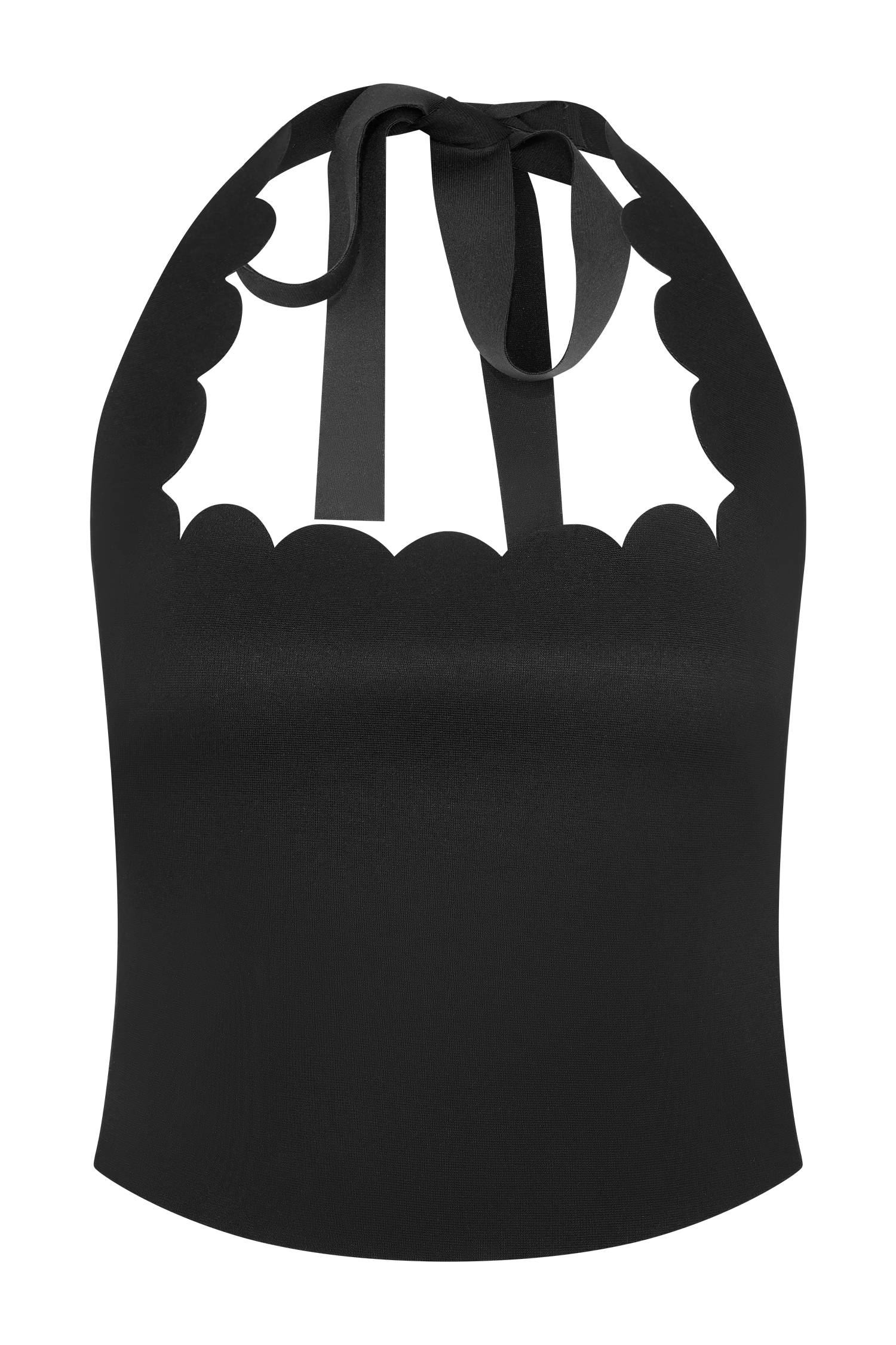 Selena Scalloped Jersey Halter Top - Black